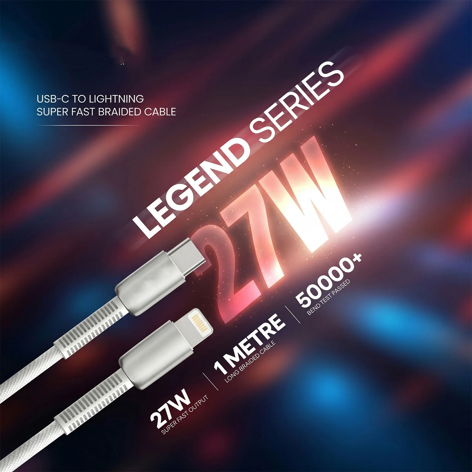 Premium 27W Type C to Lightning Super Fast Charging Cable (1 Pc, 1 Mtr) - Image 3