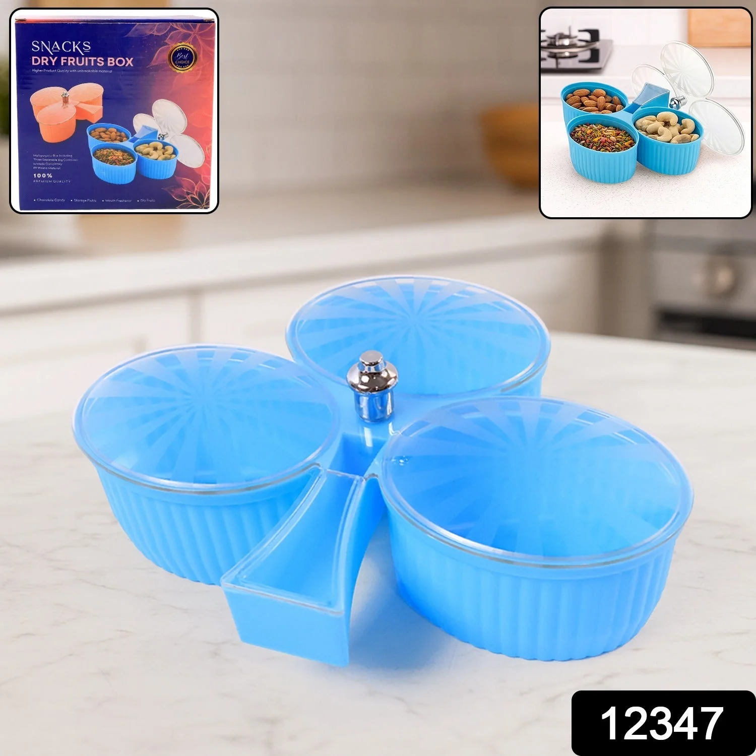 Premium 3-Compartment Revolving Dry Fruit Box (1 Pc) - Image 2