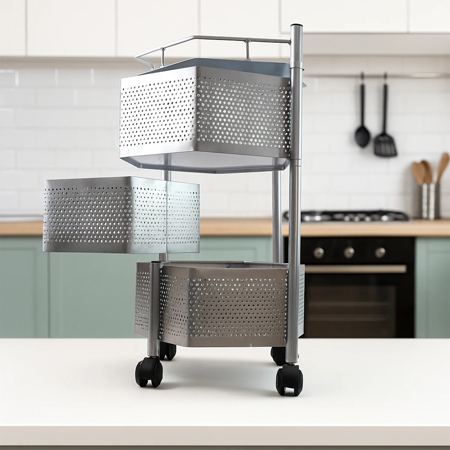 Premium 3-Layer Hexagon Kitchen Storage Trolley with Wheels (1 Pc) - Image 6