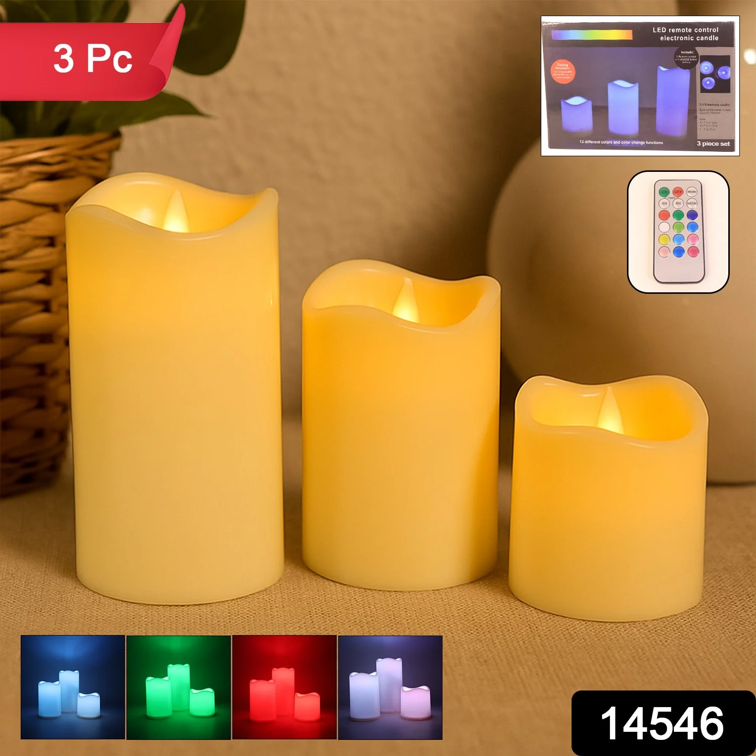 Premium 3 Piece LED Flameless Candle Set with Remote Control - Image 2