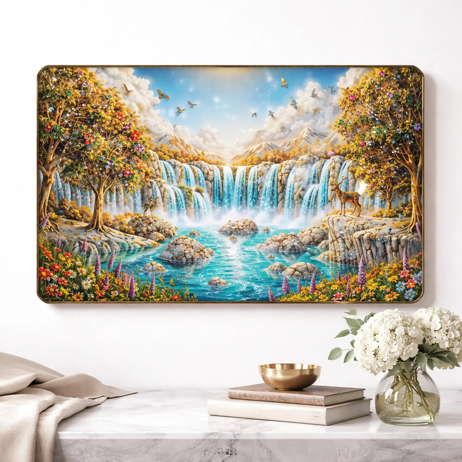 Premium 3D Waterfall Wall Décor with Golden Frame - Image 2
