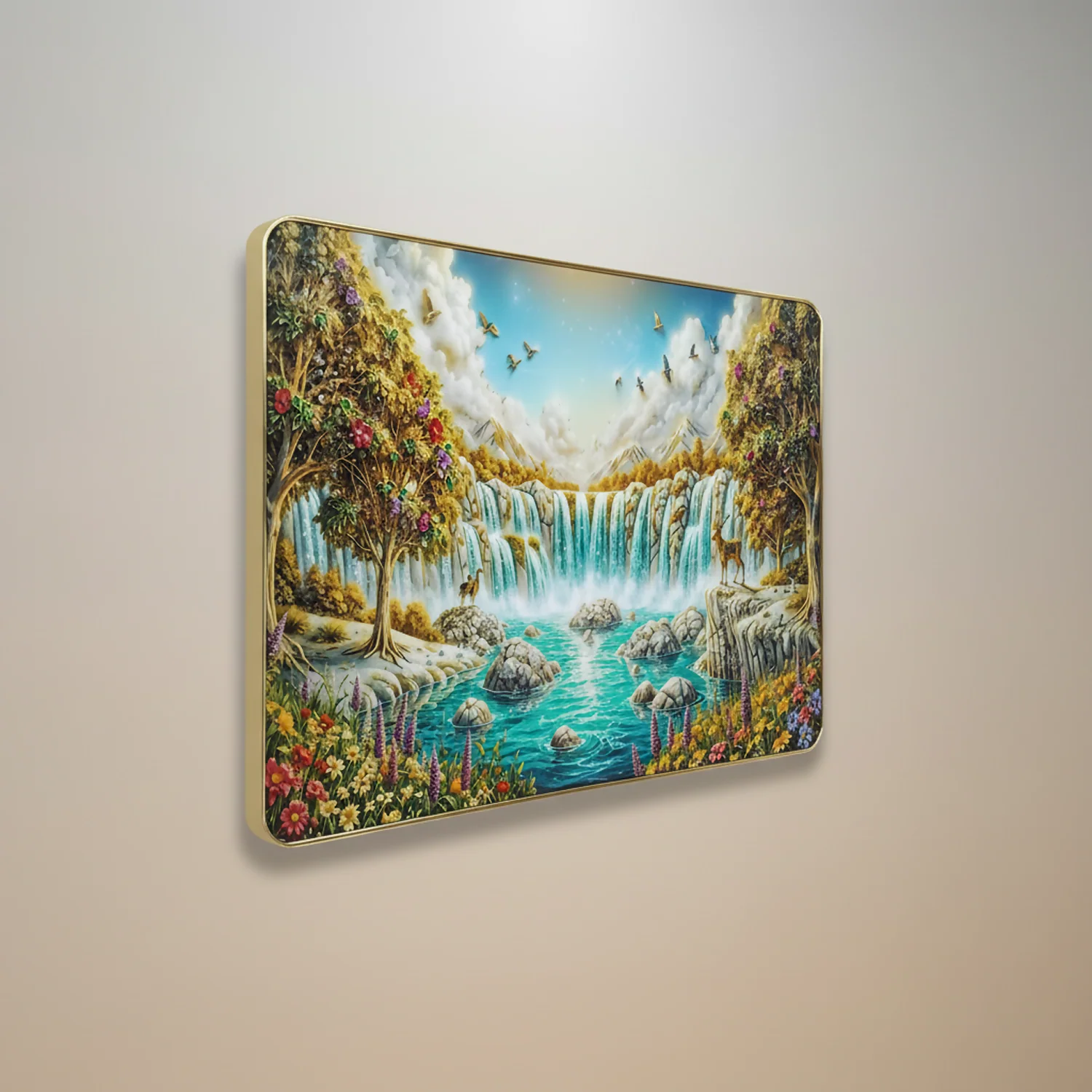 Premium 3D Waterfall Wall Décor with Golden Frame - Image 3