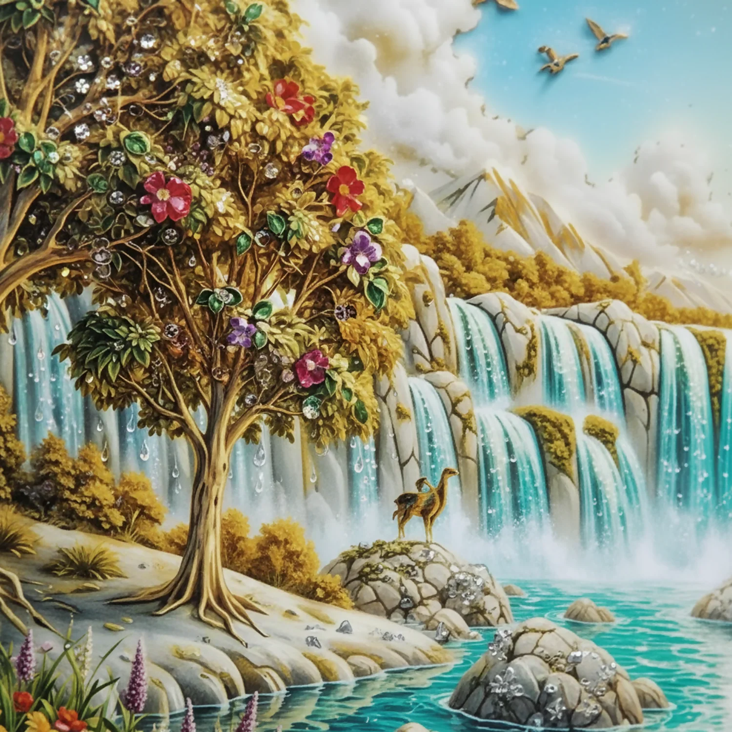 Premium 3D Waterfall Wall Décor with Golden Frame - Image 4