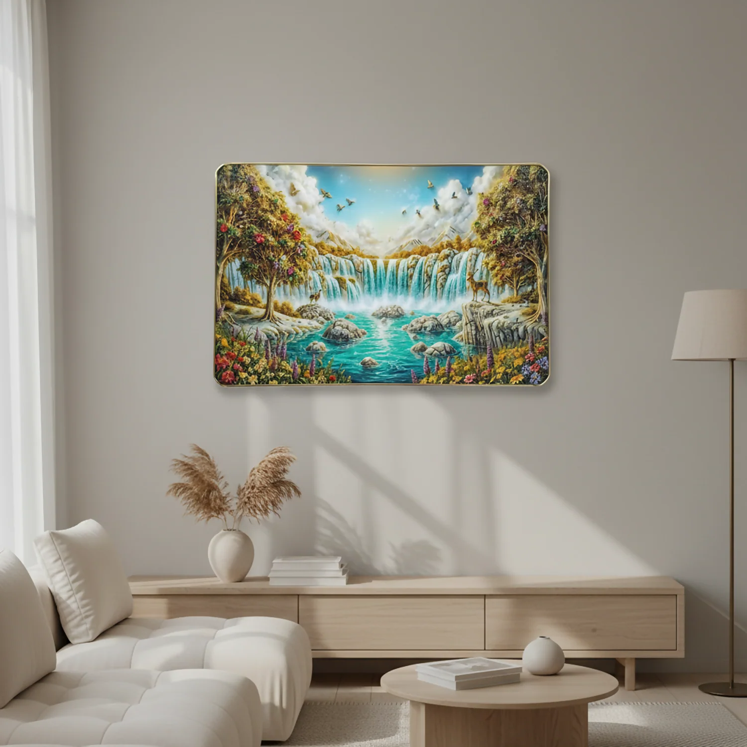 Premium 3D Waterfall Wall Décor with Golden Frame - Image 5
