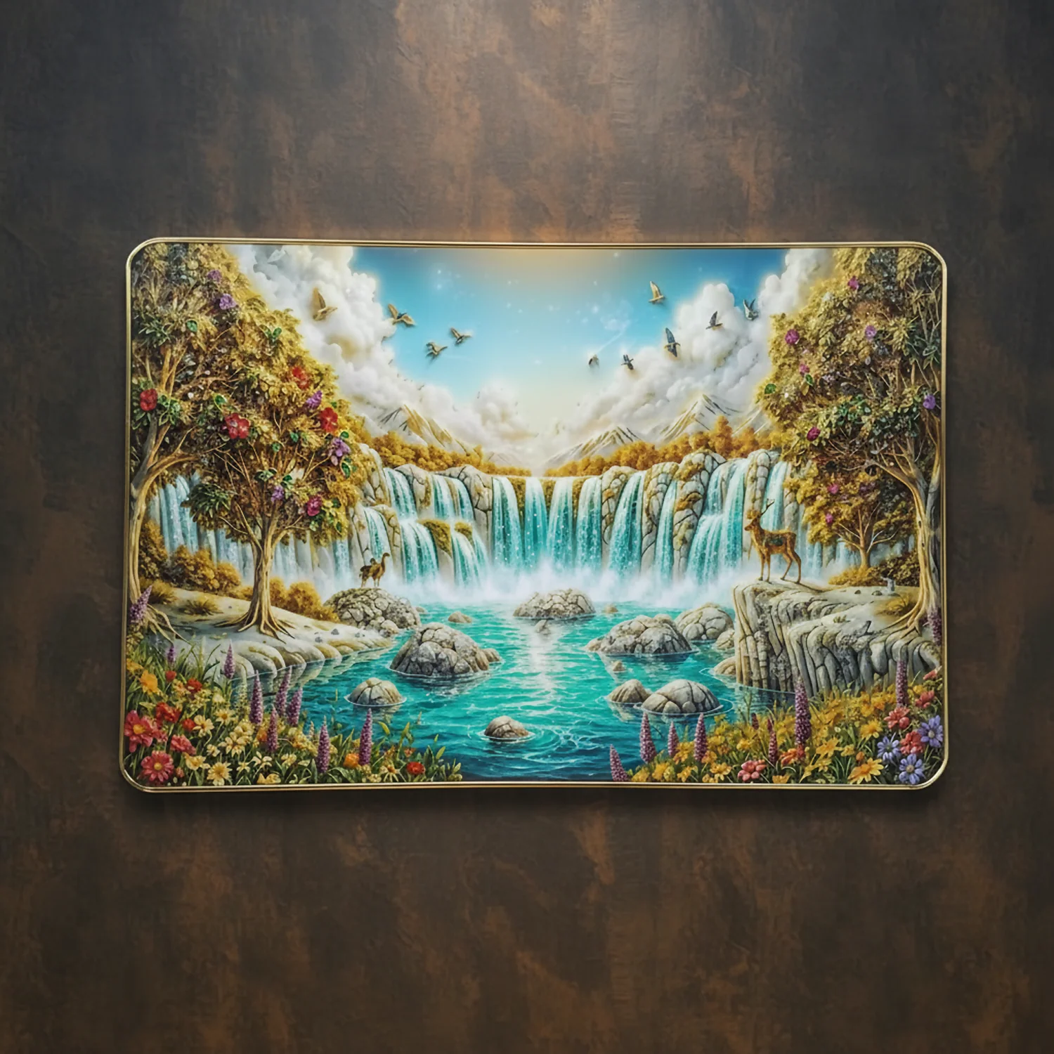 Premium 3D Waterfall Wall Décor with Golden Frame - Image 6