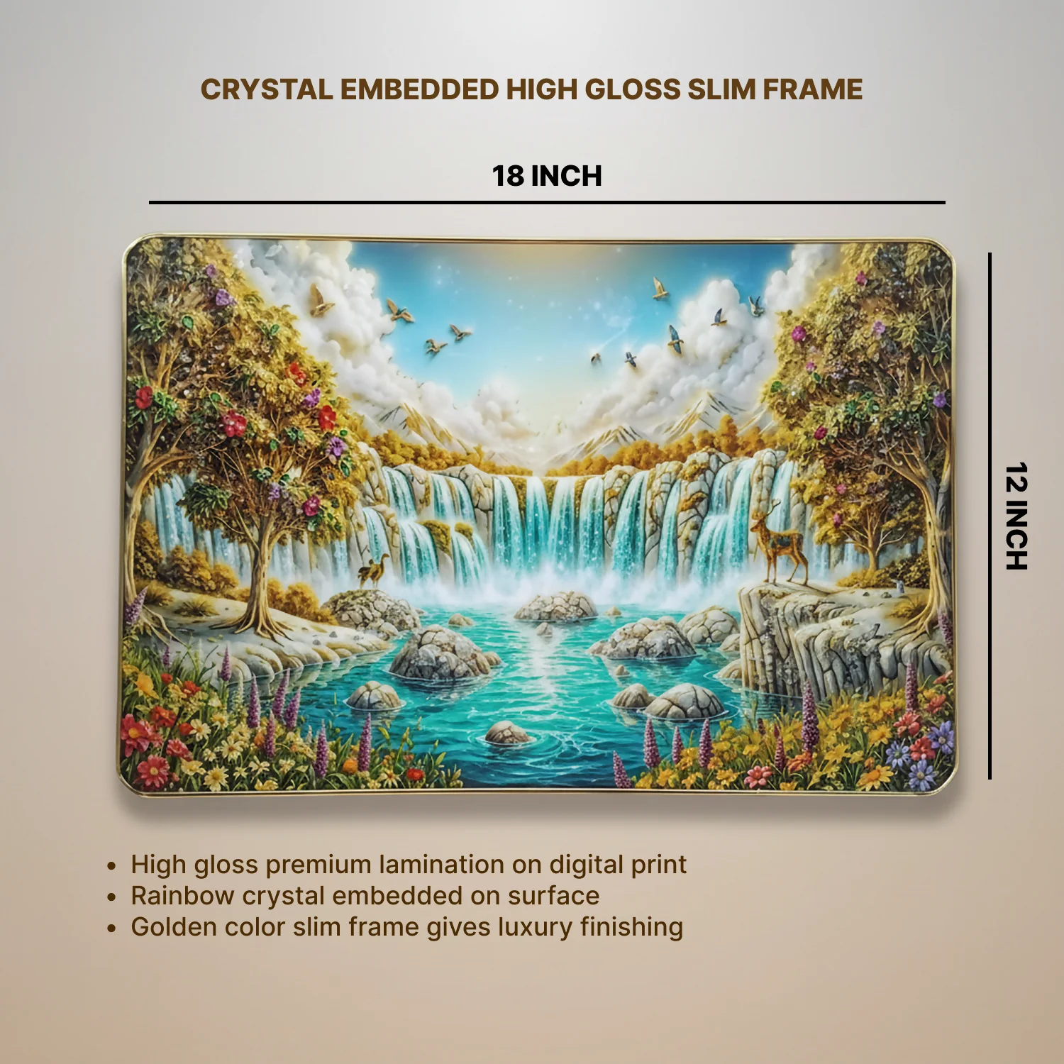 Premium 3D Waterfall Wall Décor with Golden Frame - Image 7