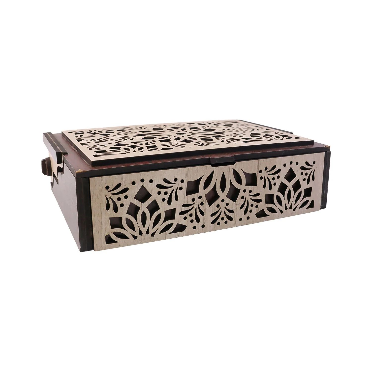 Premium 4 Compartment Wooden Dry Fruit Box with Decorative Laser Cut Lid - Image 5