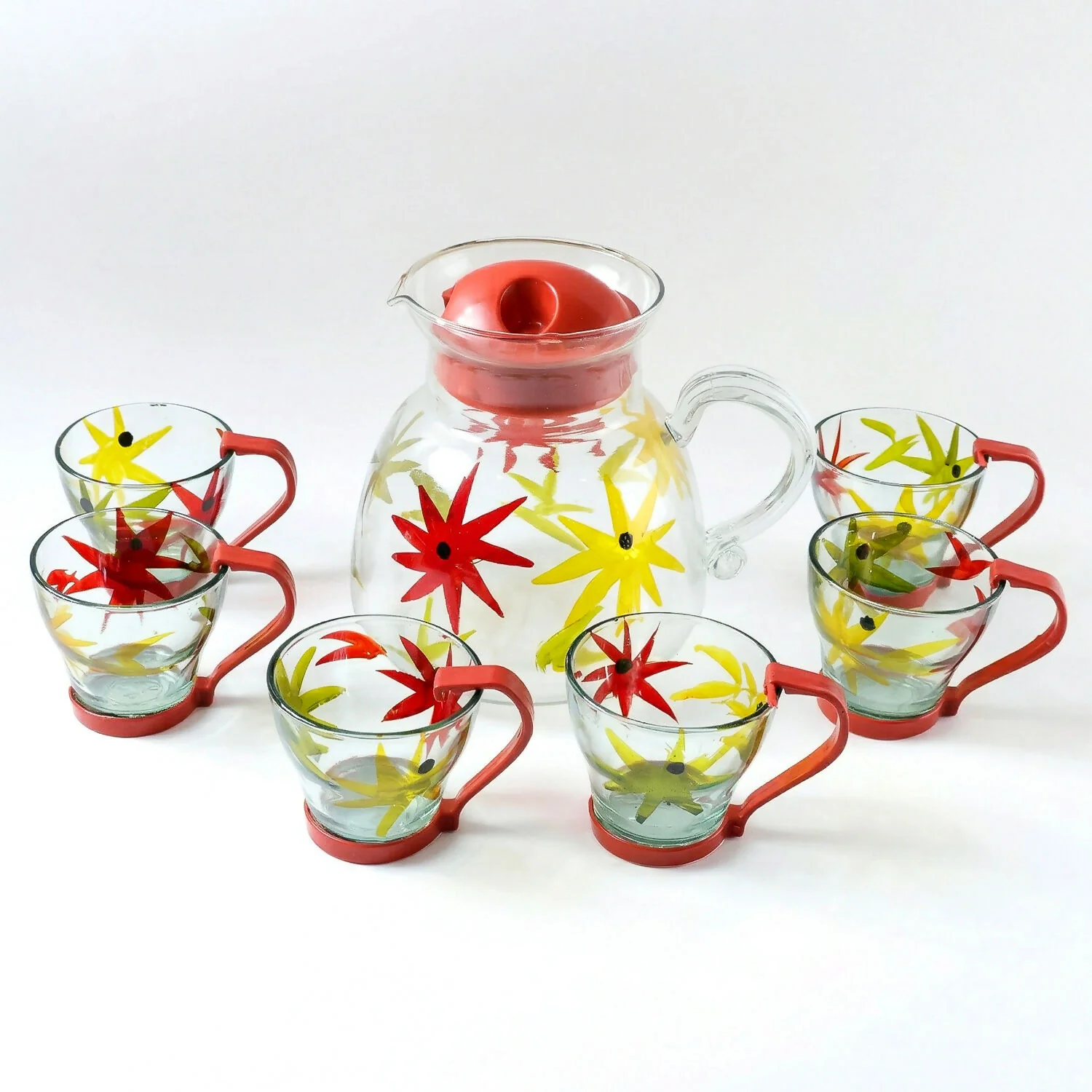 Premium 7 Pc Glass Tea Set Floral Jug with 6 Cups Heat Resistant Serving Set - Image 5