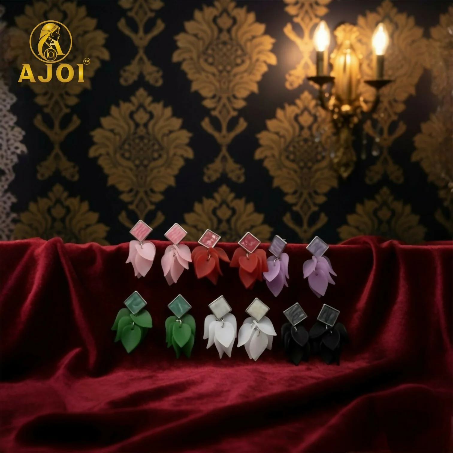 Premium Acrylic Petal Drop Earrings with Square Stud Top – Multicolor Fashion Collection (Pack Of 6) - Image 3
