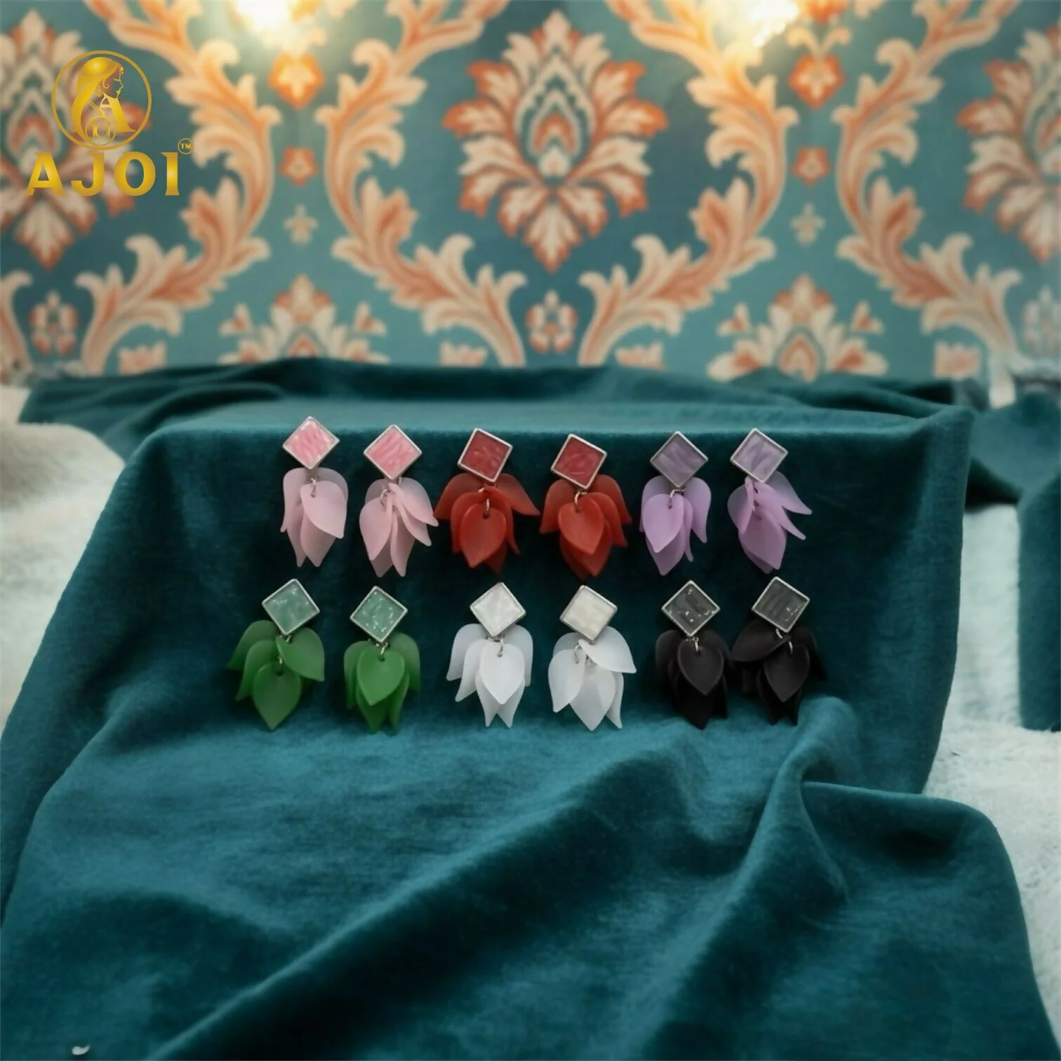 Premium Acrylic Petal Drop Earrings with Square Stud Top – Multicolor Fashion Collection (Pack Of 6) - Image 4