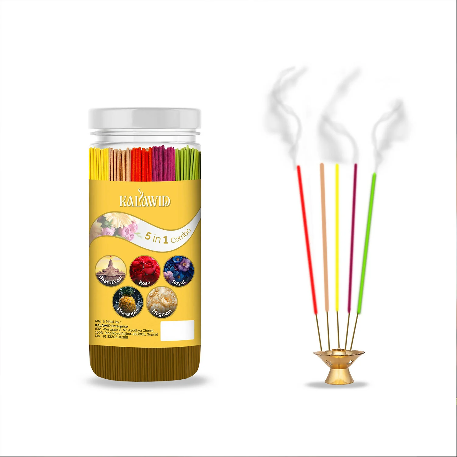 Premium Agarbatti 5 In 1 Combo with Bharatvasi, Rose, Royal, Pineapple, Megnum Fragrances for Long Lasting Aroma (400 Gm) - Image 5