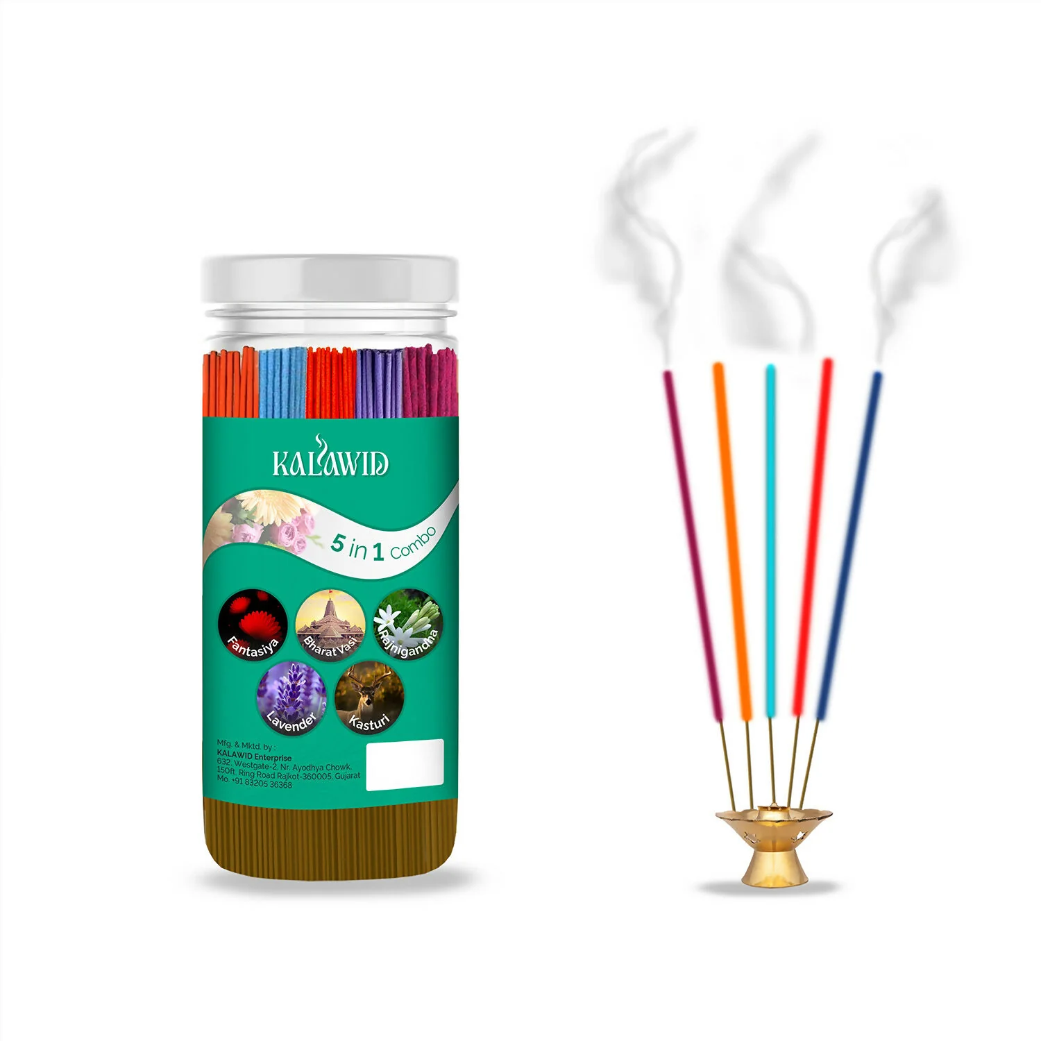 Premium Agarbatti 5 In 1 Combo with Fantasiya, Bharatvasi, Rajnigandha, Lavender, Kasturi Fragrances for Long Lasting Aroma (400 Gm) - Image 5