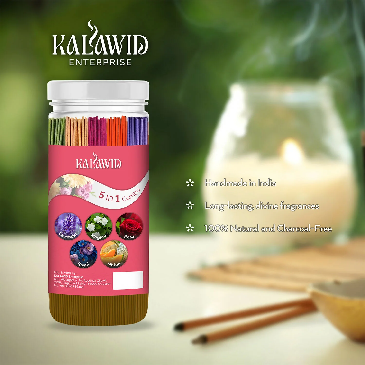 Premium Agarbatti 5 In 1 Combo with Lavender, Mogara, Rose, Royal, Melon Fragrances for Long Lasting Aroma (400 Gm) - Image 2