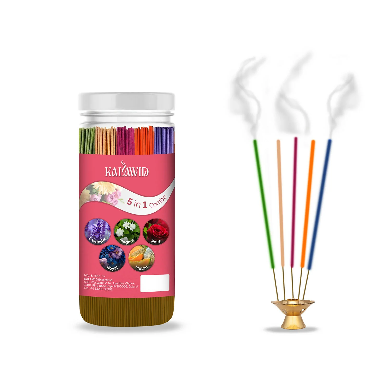 Premium Agarbatti 5 In 1 Combo with Lavender, Mogara, Rose, Royal, Melon Fragrances for Long Lasting Aroma (400 Gm) - Image 5