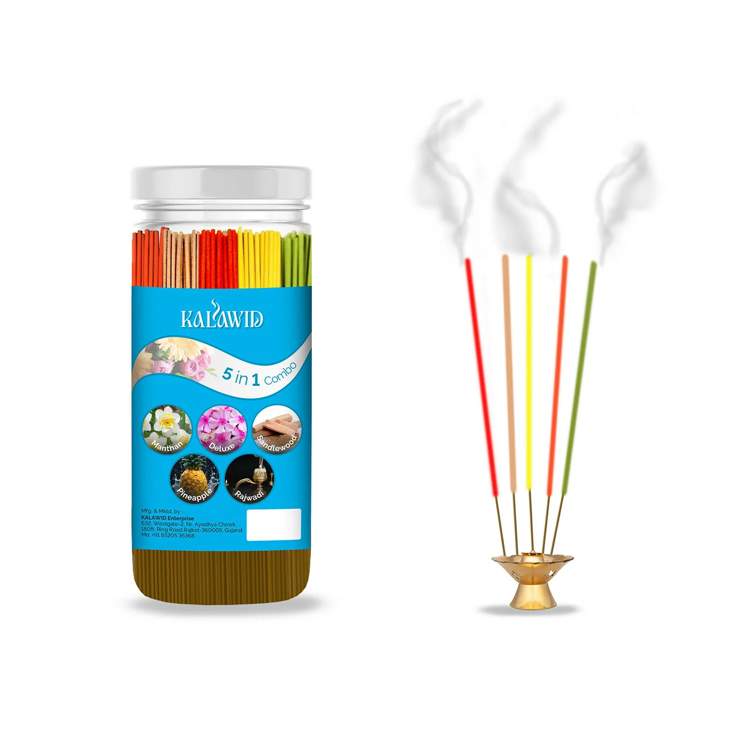 Premium Agarbatti 5 In 1 Combo with Manthan, Deluxe, Sandalwood, Pineapple, Rajwadi Fragrances for Daily Pooja & Relaxation (400 Gm) - Image 5