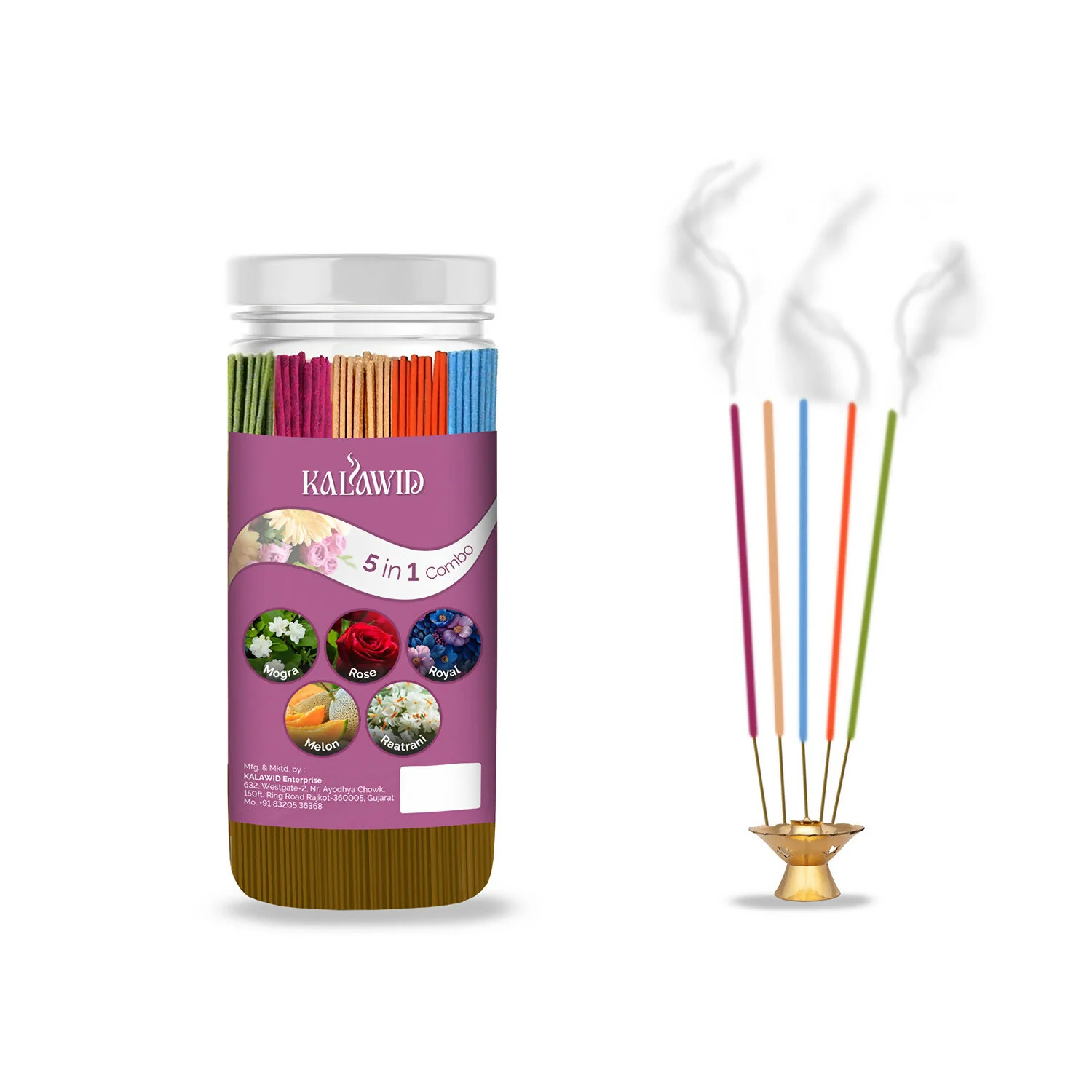 Premium Agarbatti 5 In 1 Combo with Mogra, Rose, Royal, Melon, Ratrani Fragrances for Pooja & Aromatherapy (400 Gm) - Image 5