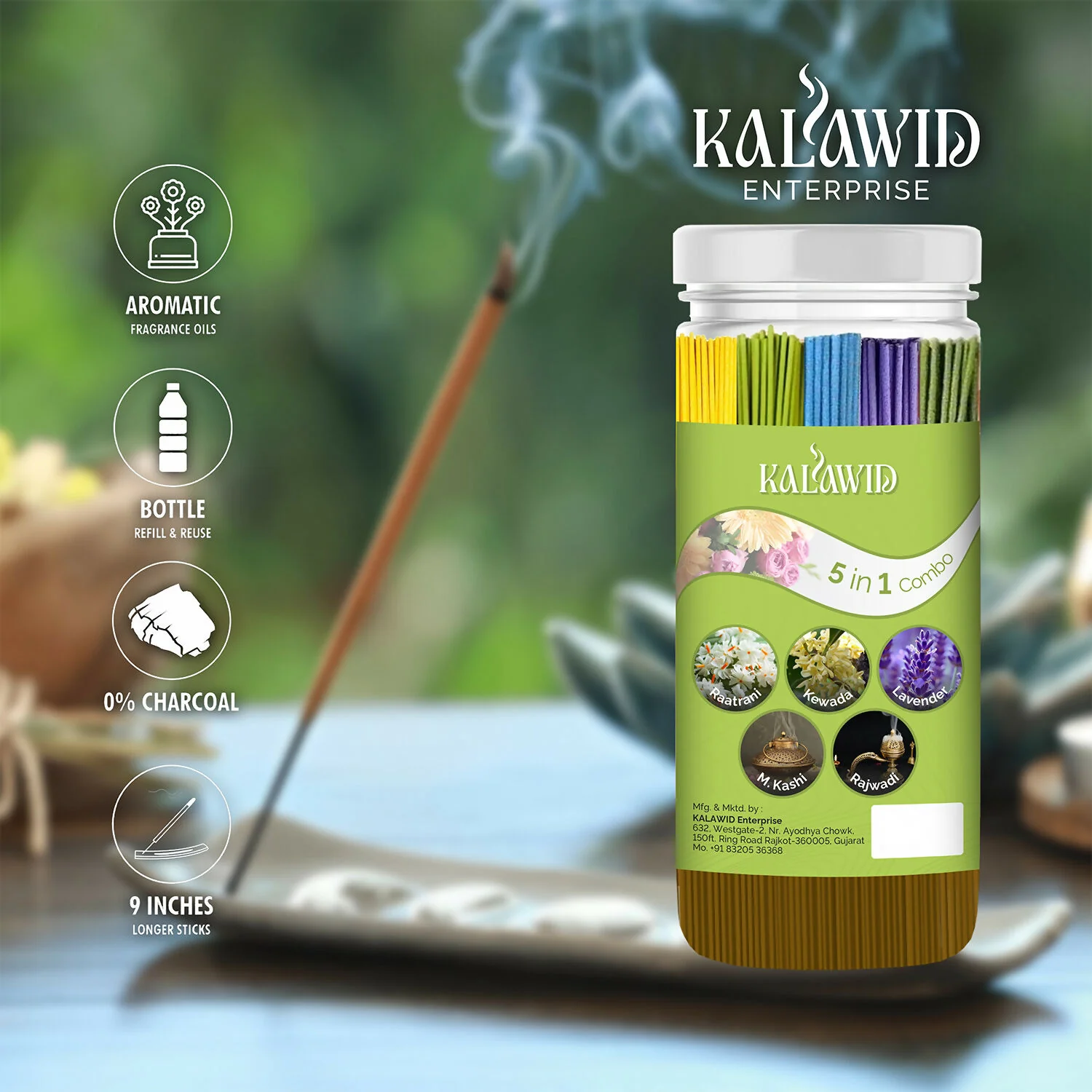 Premium Agarbatti 5 In 1 Combo with Raatrani, Kewada, Lavender, Masalakashi, Rajwadi Fragrances for Long Lasting Aroma (400 Gm) - Image 4