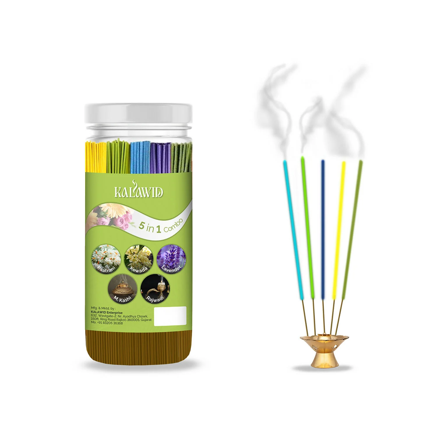 Premium Agarbatti 5 In 1 Combo with Raatrani, Kewada, Lavender, Masalakashi, Rajwadi Fragrances for Long Lasting Aroma (400 Gm) - Image 5