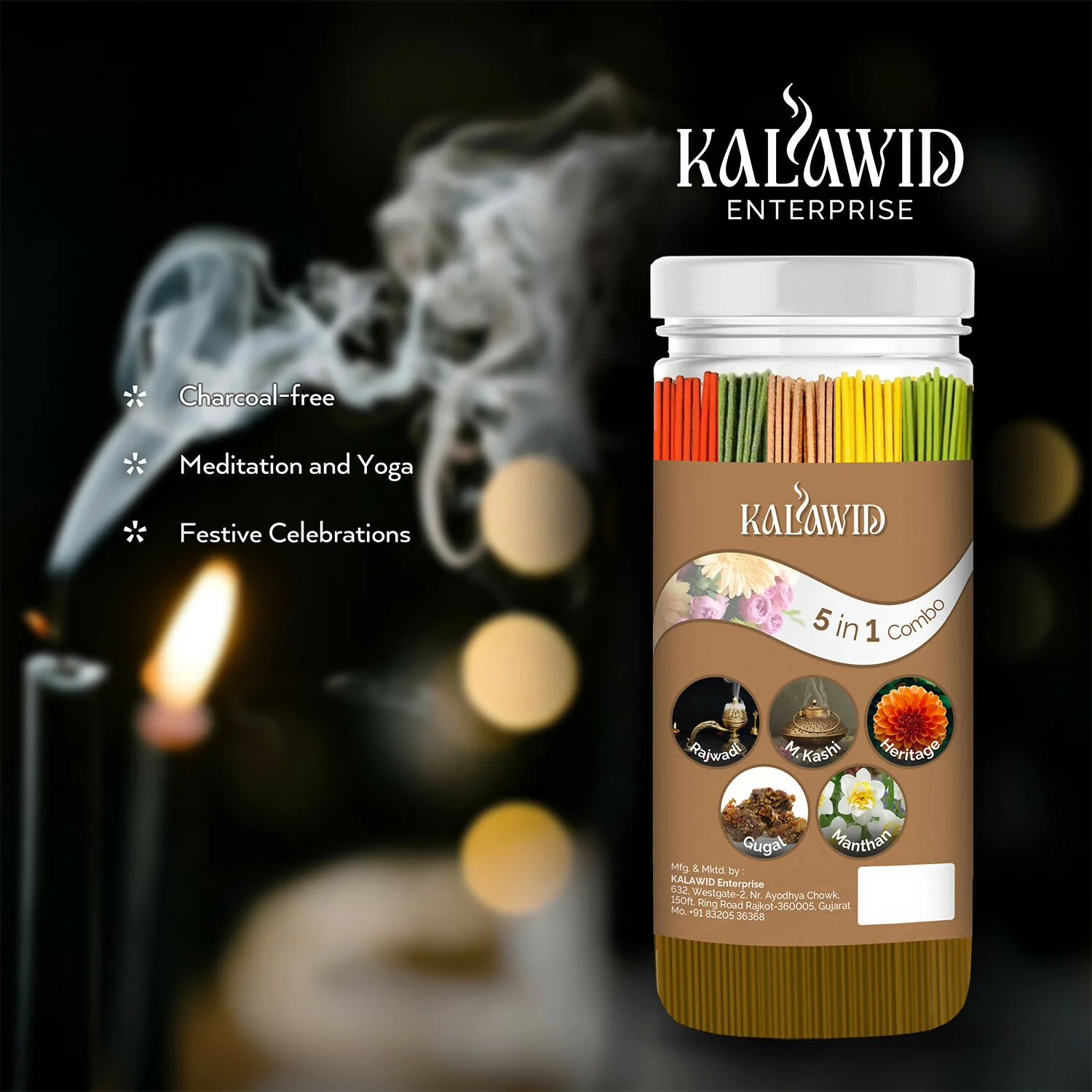 Premium Agarbatti 5 In 1 Combo with Rajwadi, Masalakashi, Heritage, Gugal, Manthan Fragrances for Long Lasting Aroma (400 Gm) - Image 2