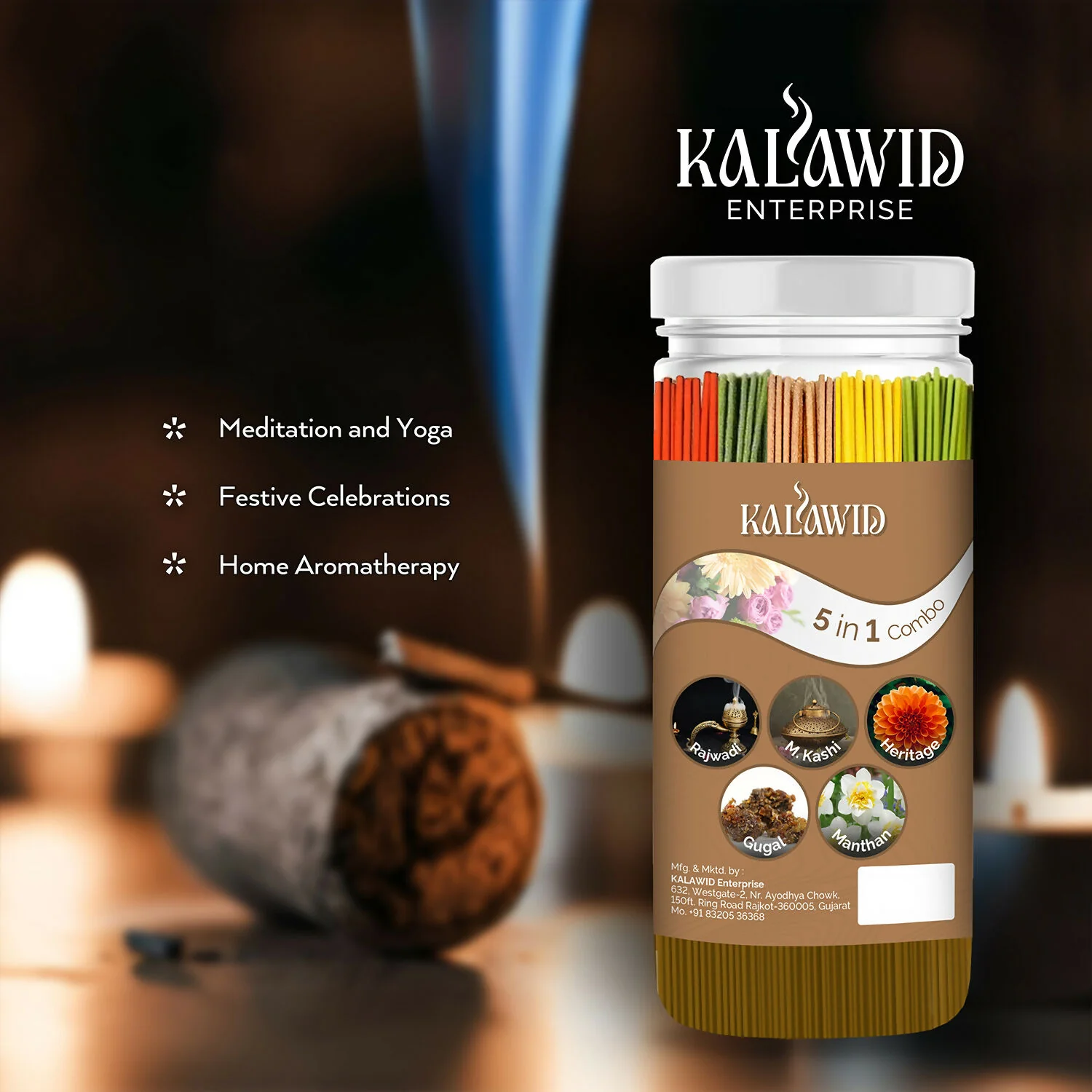 Premium Agarbatti 5 In 1 Combo with Rajwadi, Masalakashi, Heritage, Gugal, Manthan Fragrances for Long Lasting Aroma (400 Gm) - Image 4