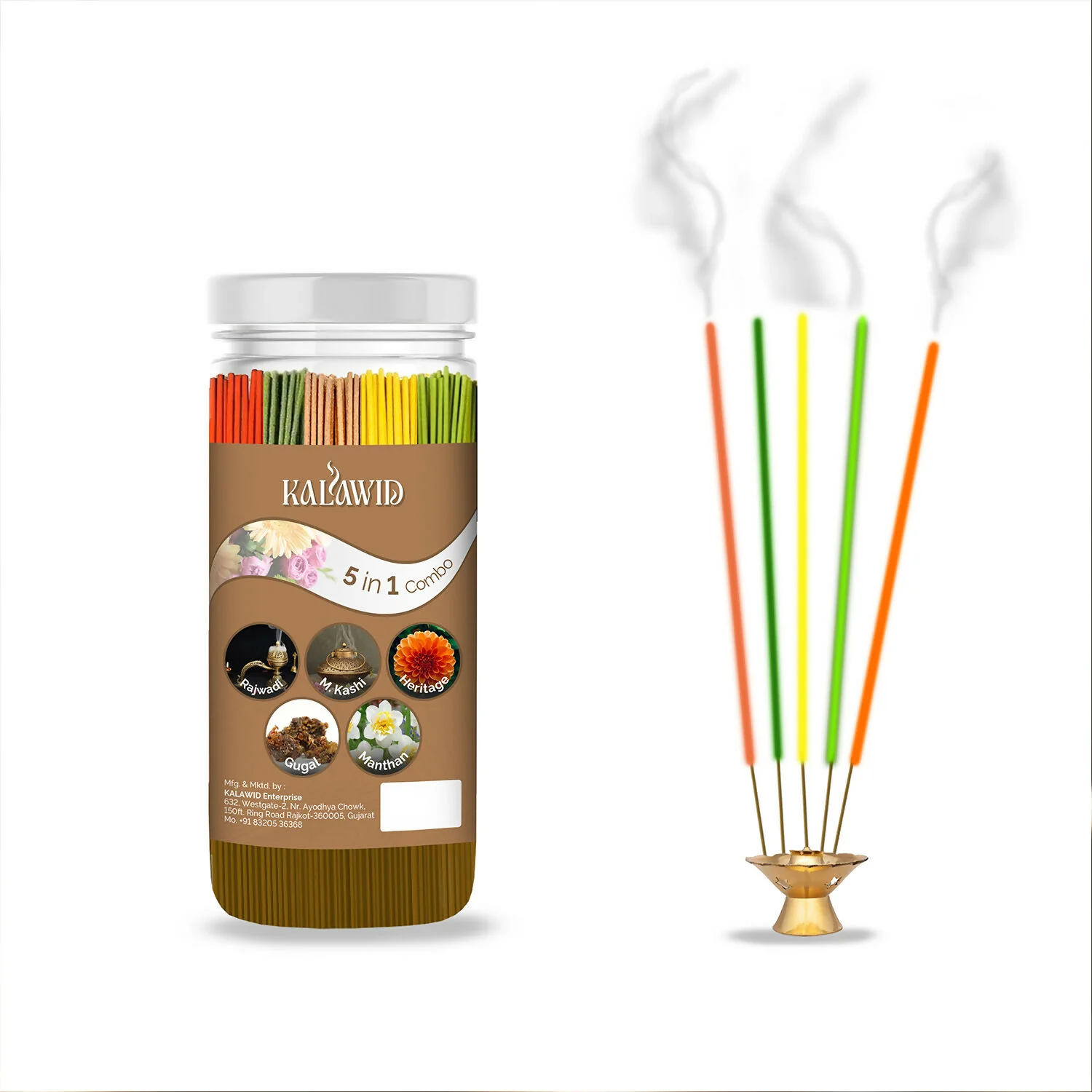 Premium Agarbatti 5 In 1 Combo with Rajwadi, Masalakashi, Heritage, Gugal, Manthan Fragrances for Long Lasting Aroma (400 Gm) - Image 5
