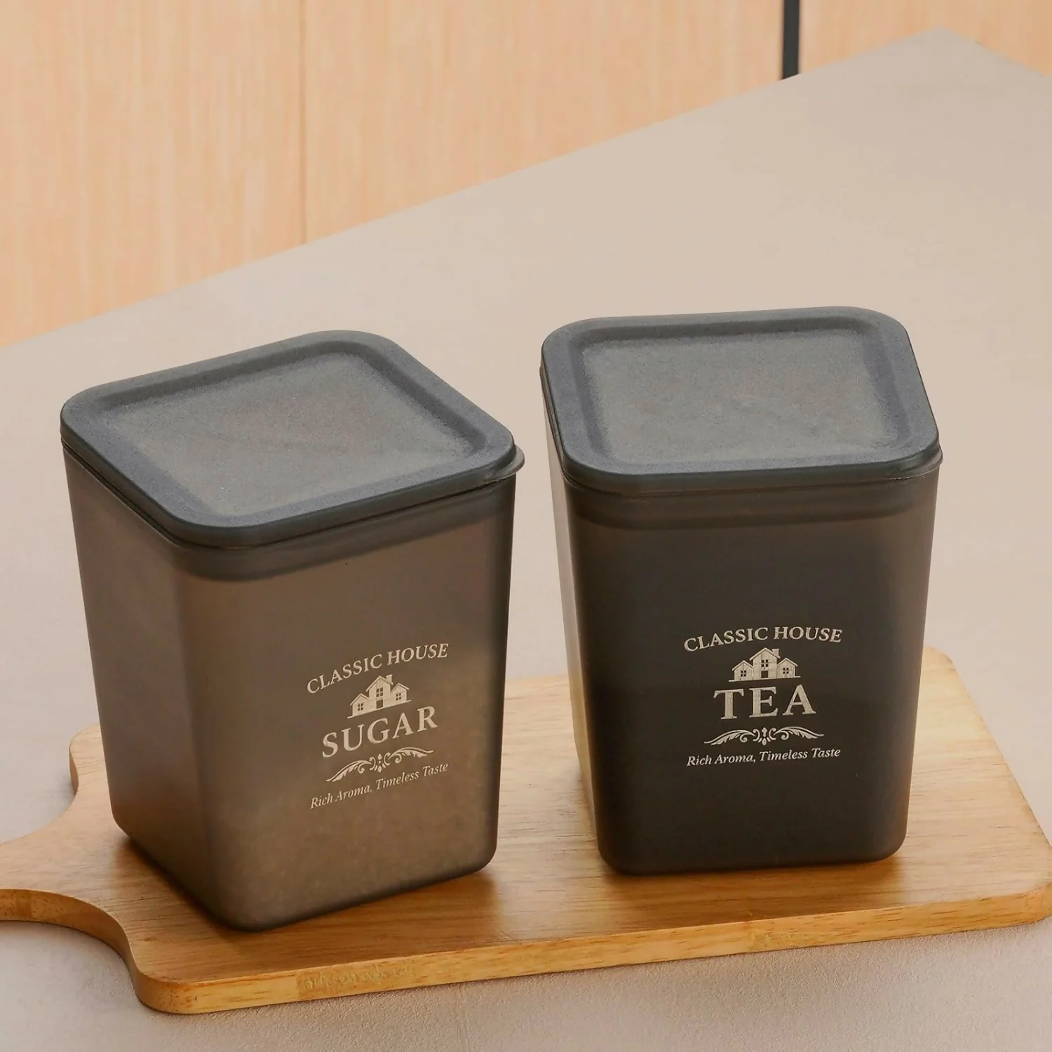 Premium Airtight Tea Coffee Sugar Storage Container Set Plastic Kitchen Jars Black Finish (Pack of 3 Pc) - Image 2