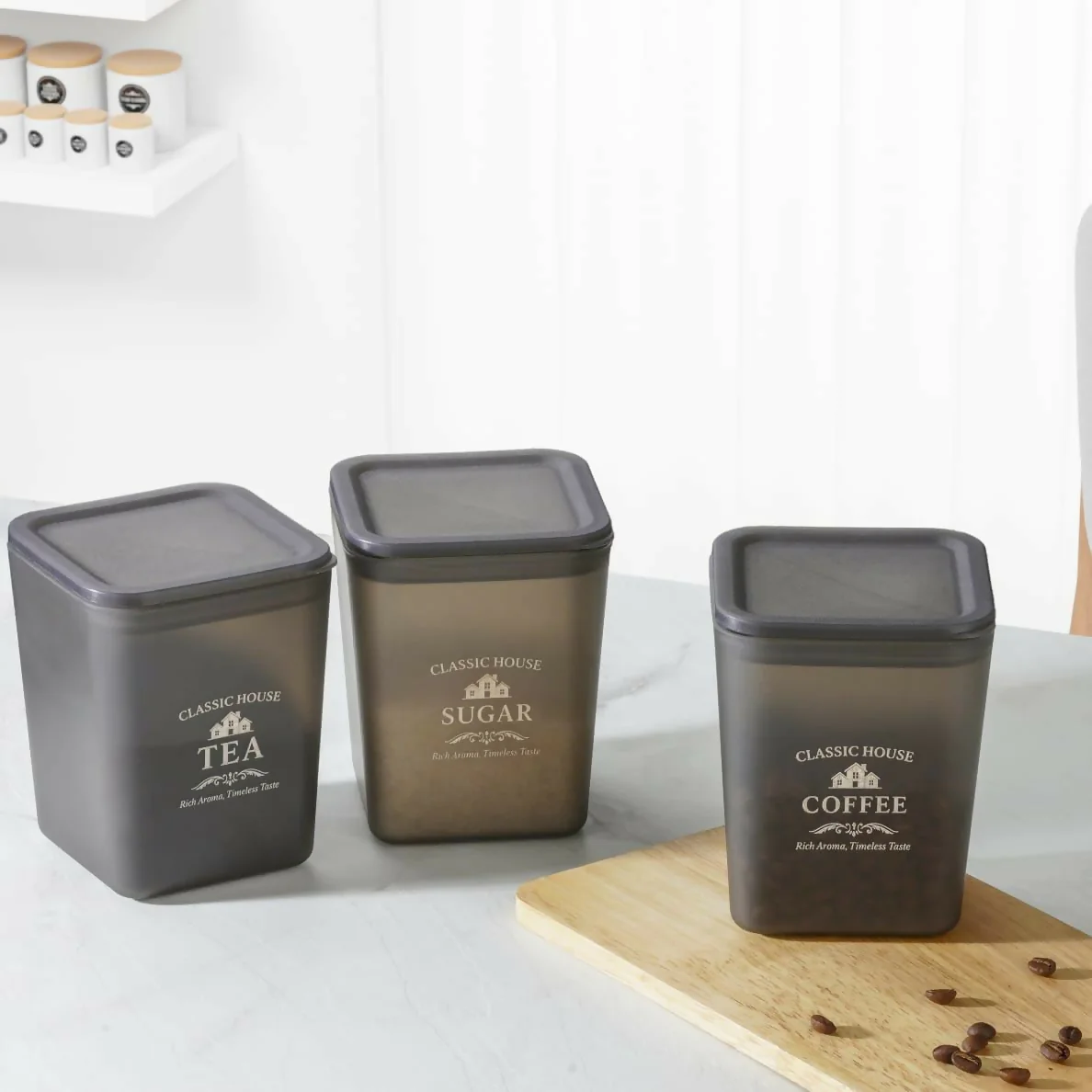Premium Airtight Tea Coffee Sugar Storage Container Set Plastic Kitchen Jars Black Finish (Pack of 3 Pc) - Image 4