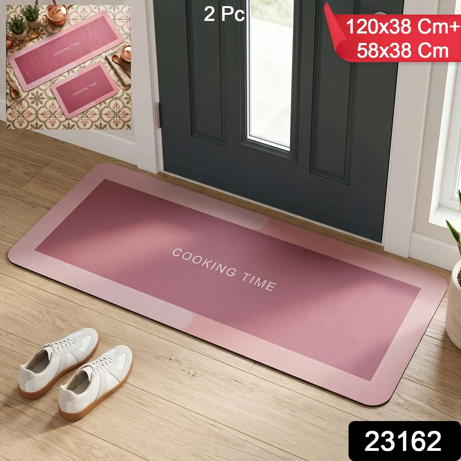Premium Anti Slip Kitchen Floor Mat Set (2 Pc, 120x38 Cm + 58x38 Cm) - Image 2