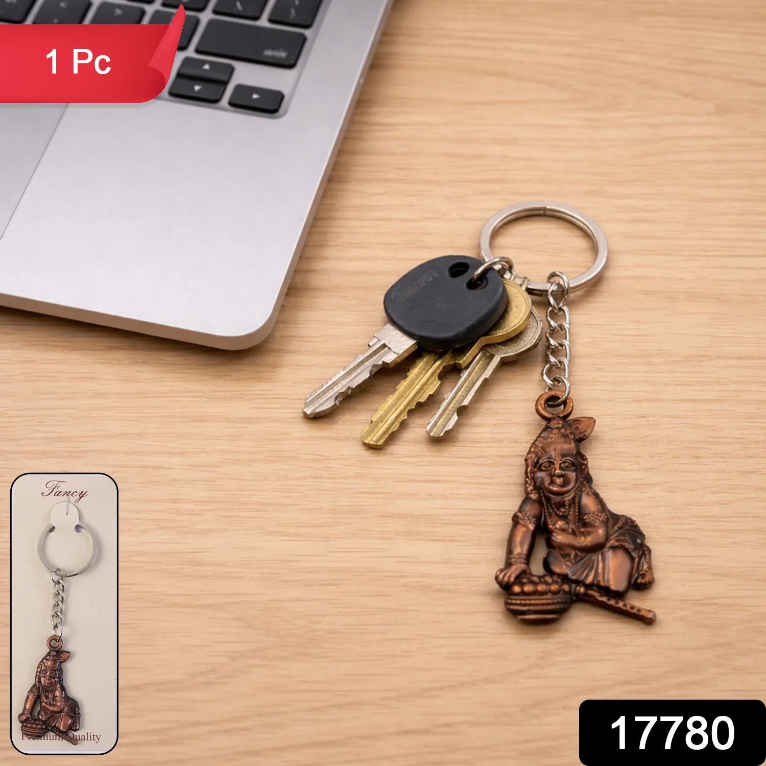 Premium Antique-Gold Metal Bal Krishna Makhan Chor Keychain (1 Pc) - Image 2