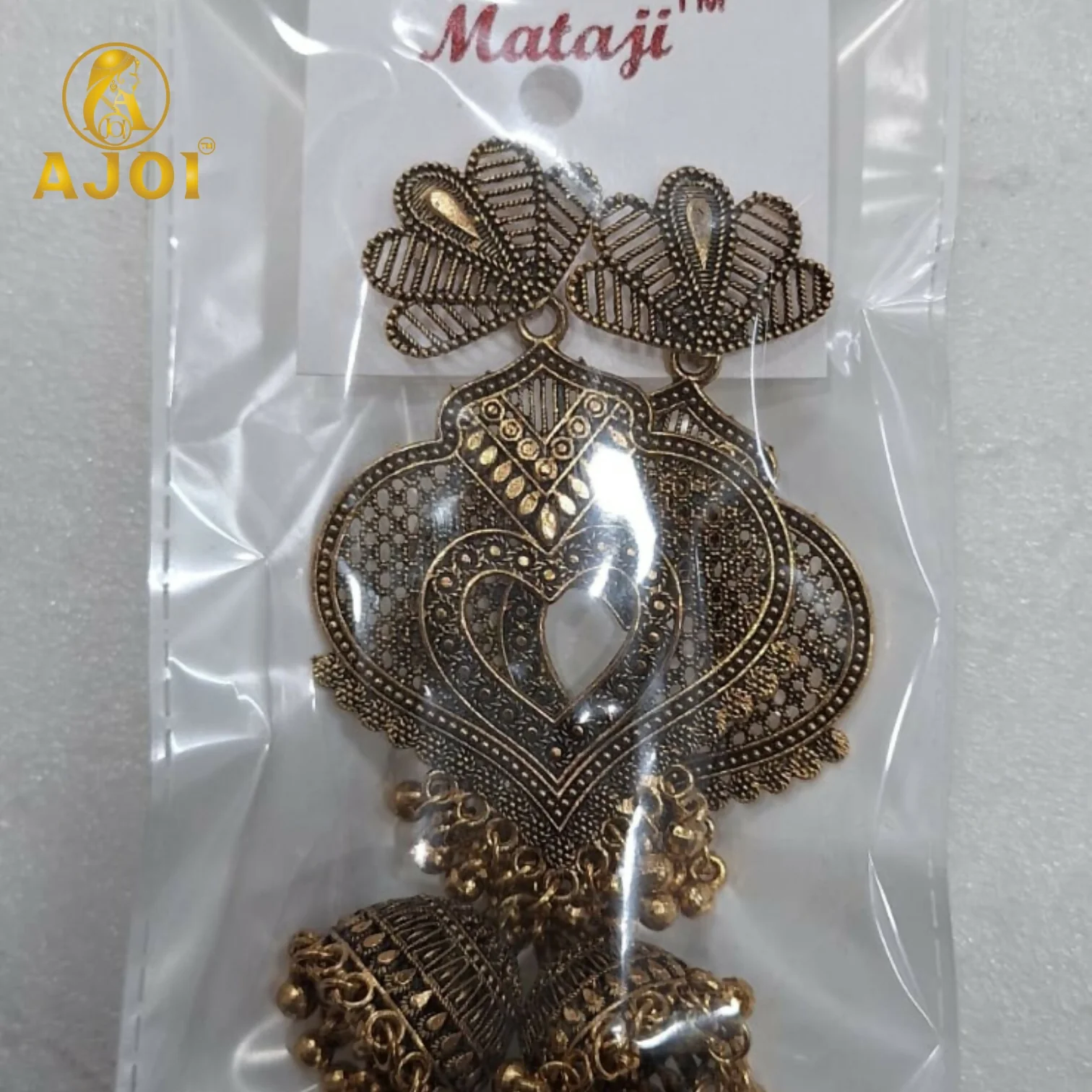 Premium Antique Heart Jhumka Earrings with Traditional Gold-Tone Detailing - Image 5