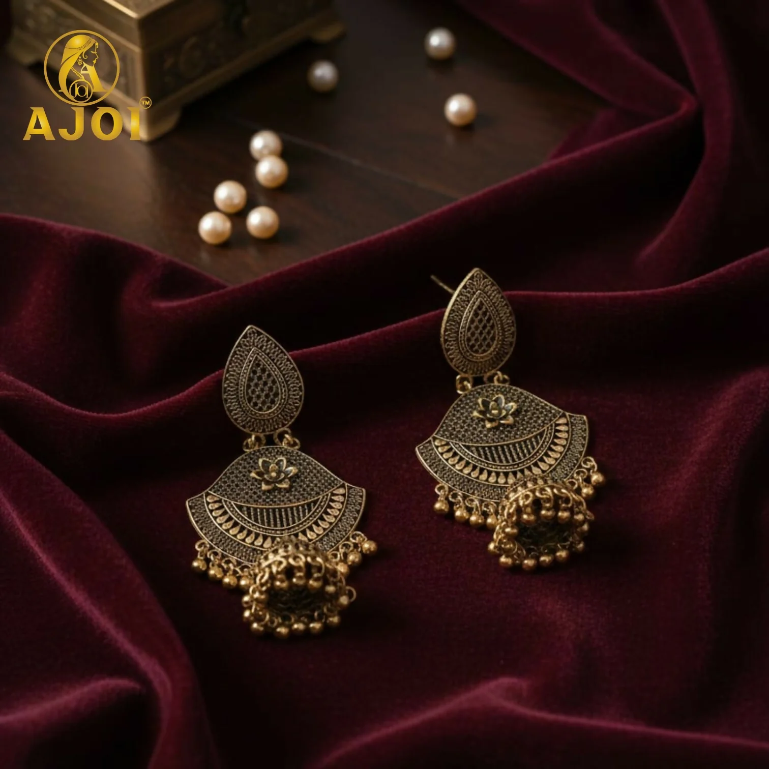 Premium Antique Teardrop Jhumka Earrings with Elegant Traditional Detailing - Image 3