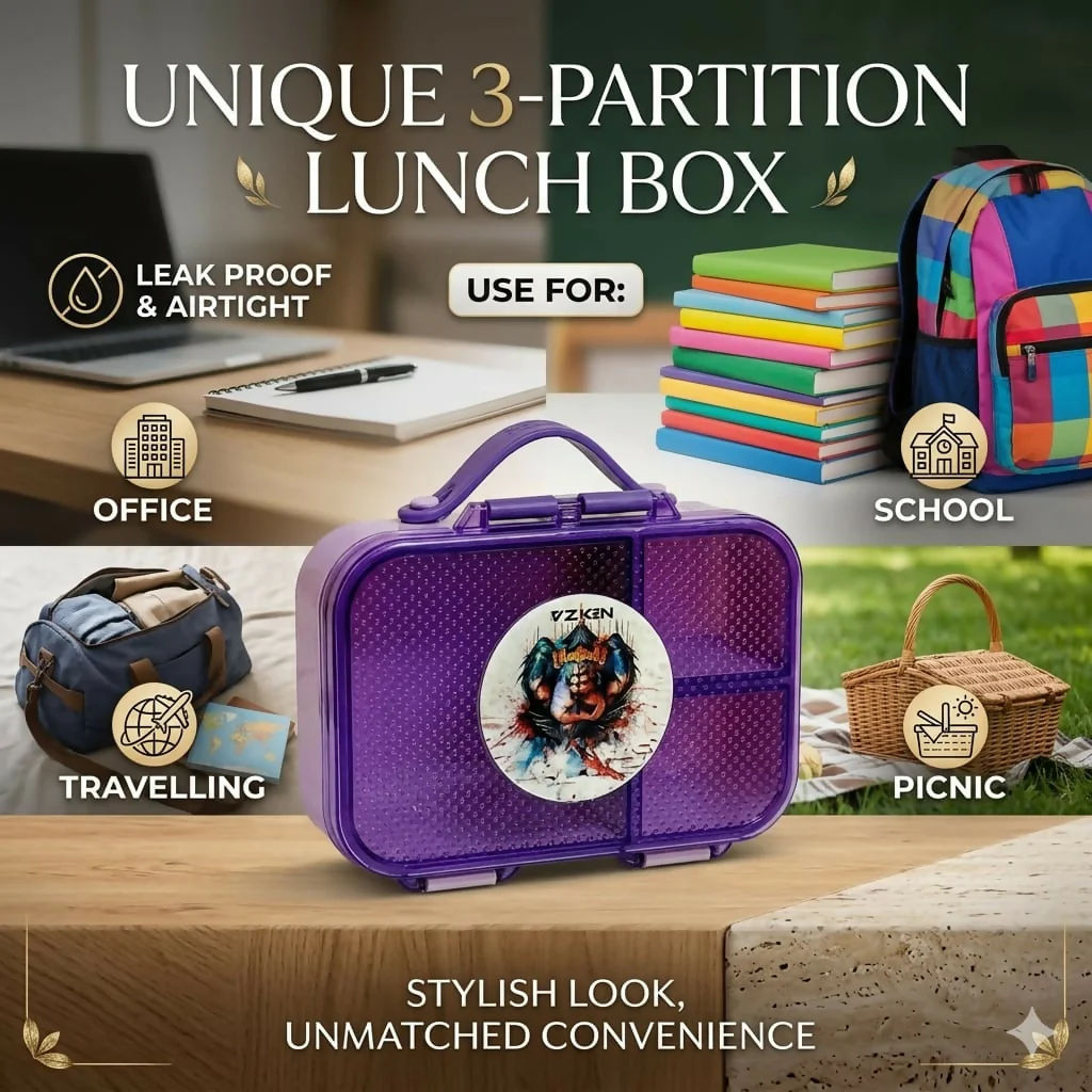 Premium Bento Lunch Box with 3 Compartments & Spoon for Kids & Adults - Image 2