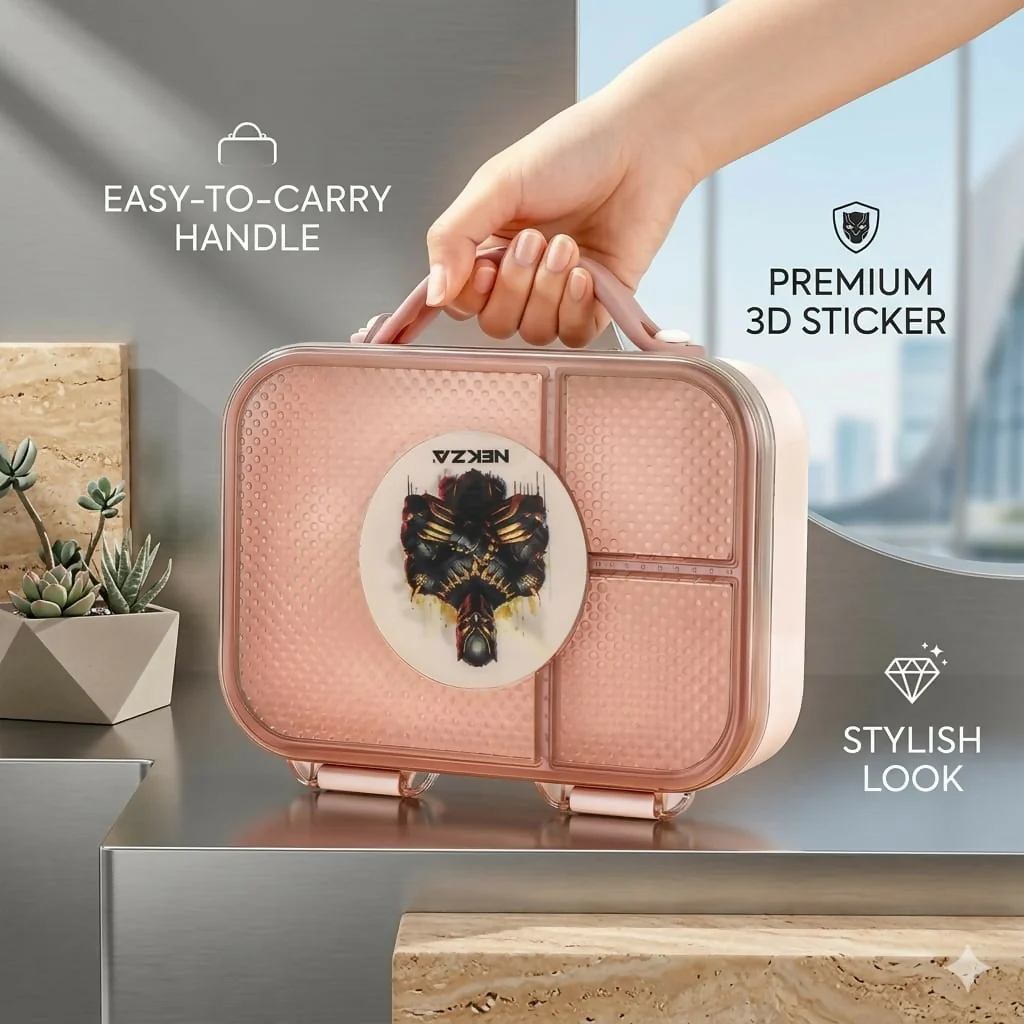 Premium Bento Lunch Box with 3 Compartments & Spoon for Kids & Adults - Image 3