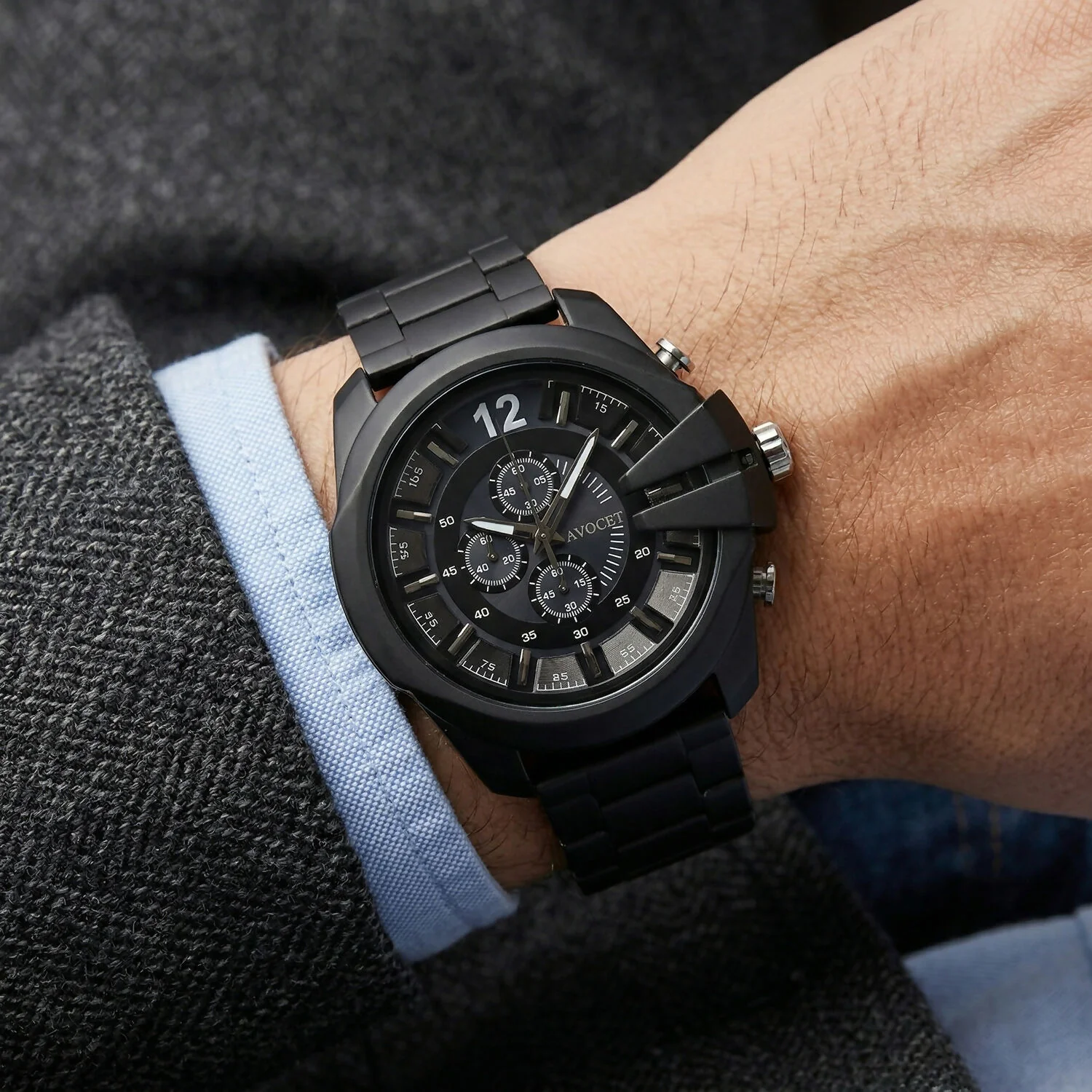 Premium Black Analog Chronograph Style Wrist Watch for Men - Image 2
