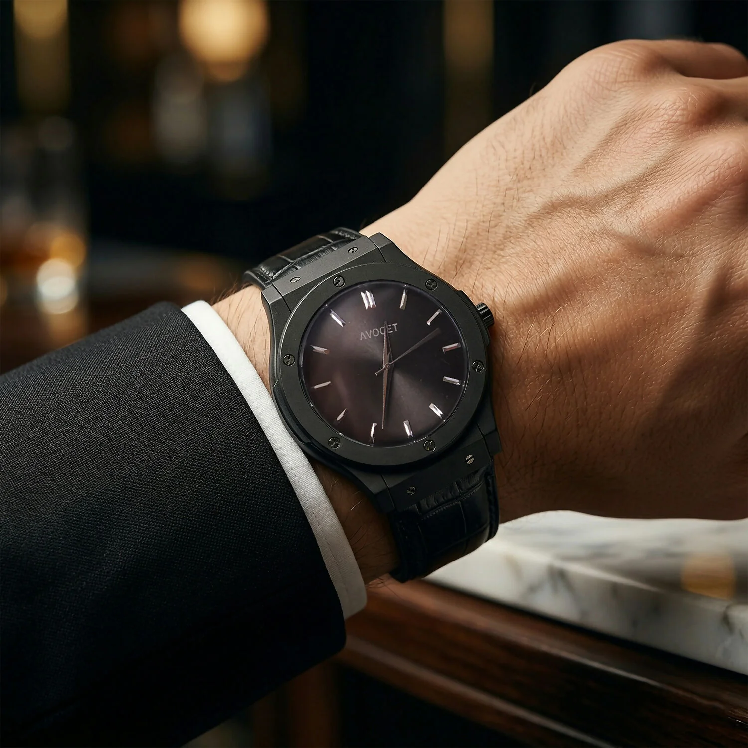 Premium Black Analog Wrist Watch with Classic Leather Strap for Men - Image 3