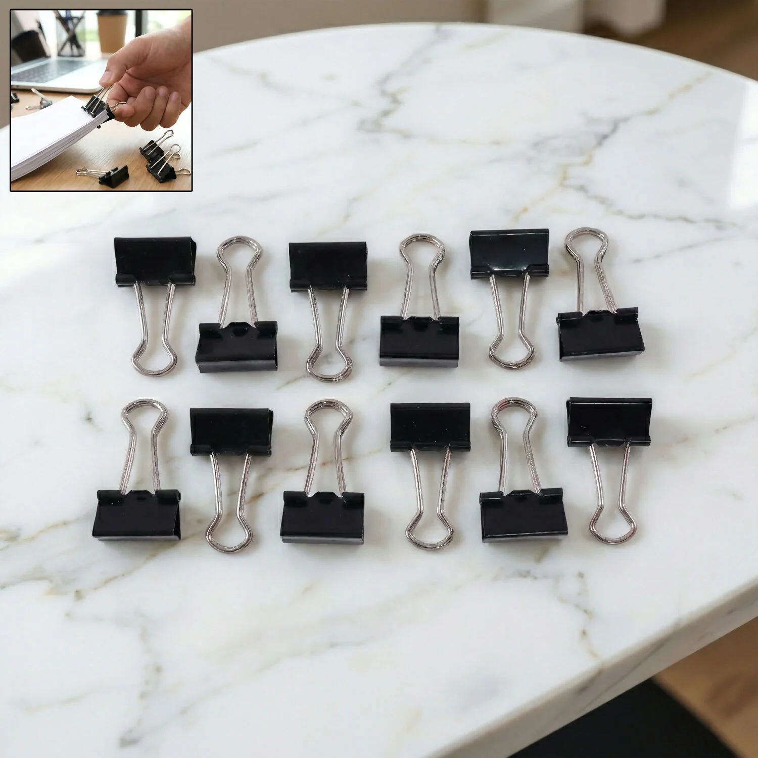 Premium Black Binder Clips Set with Strong Grip for Office, School & Home Use (19mm/12pcs) - Image 5