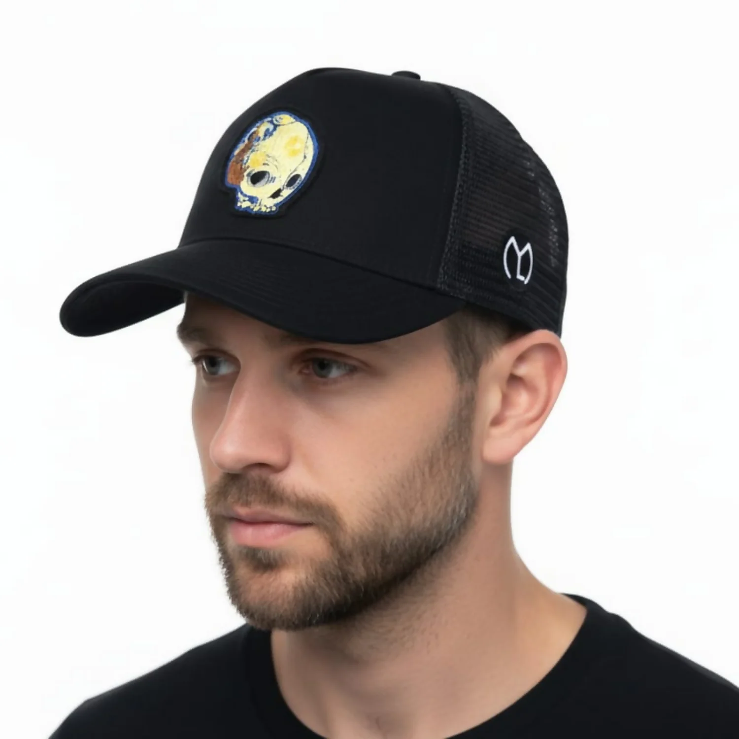 Premium Black Breathable Mesh Cap with Embroidered Vincent Patch Stylish Fashion Adjustable Cap for Men & Women - Image 2