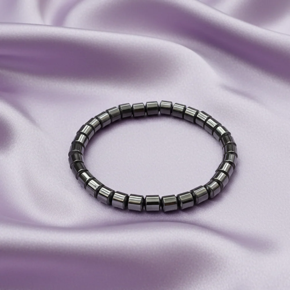 Premium Black Hematite Barrel Bead Stretch Bracelet - Image 2