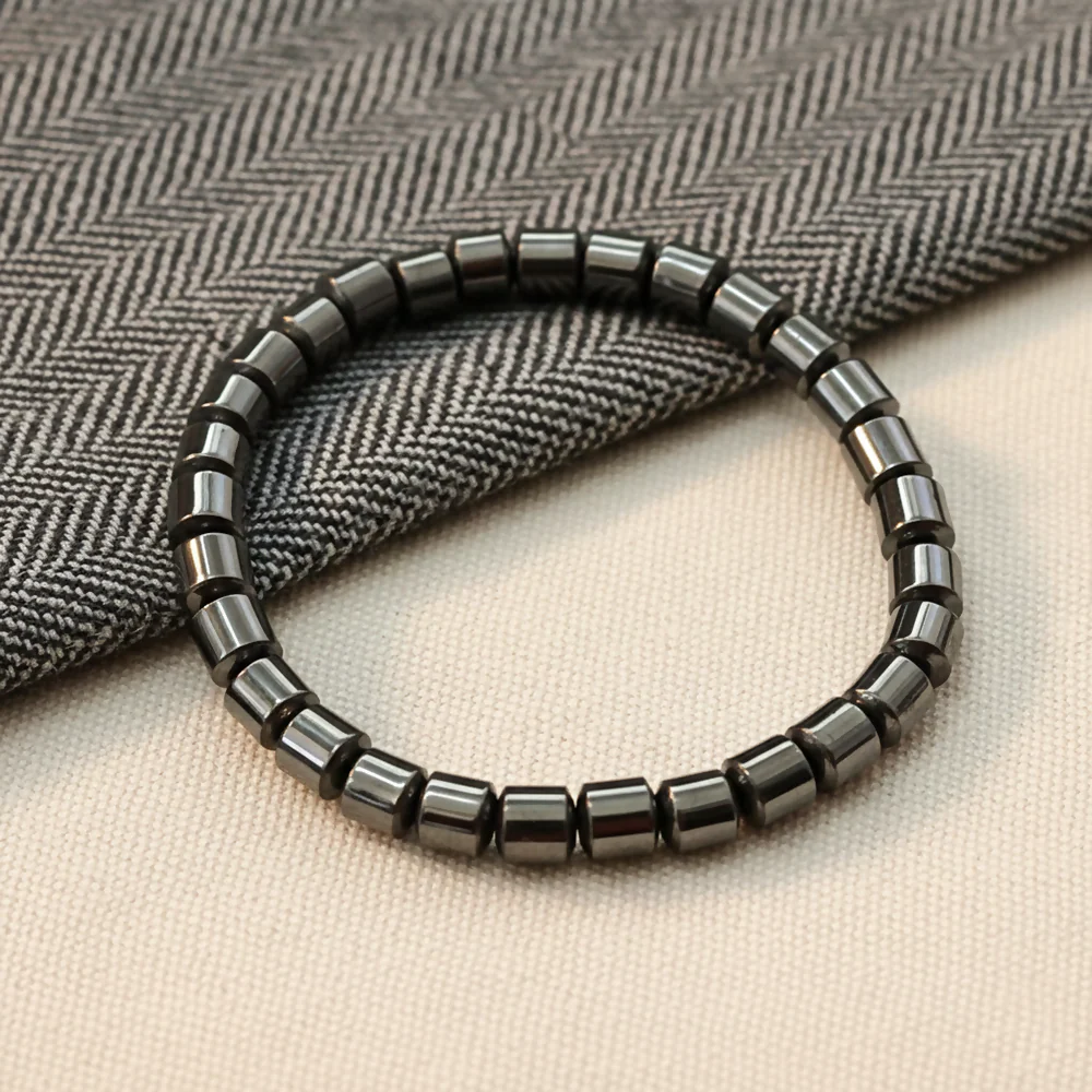 Premium Black Hematite Barrel Bead Stretch Bracelet - Image 3