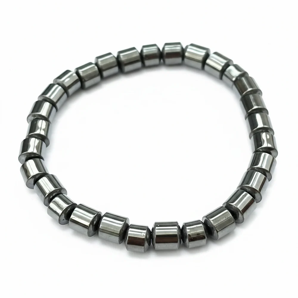 Premium Black Hematite Barrel Bead Stretch Bracelet - Image 4