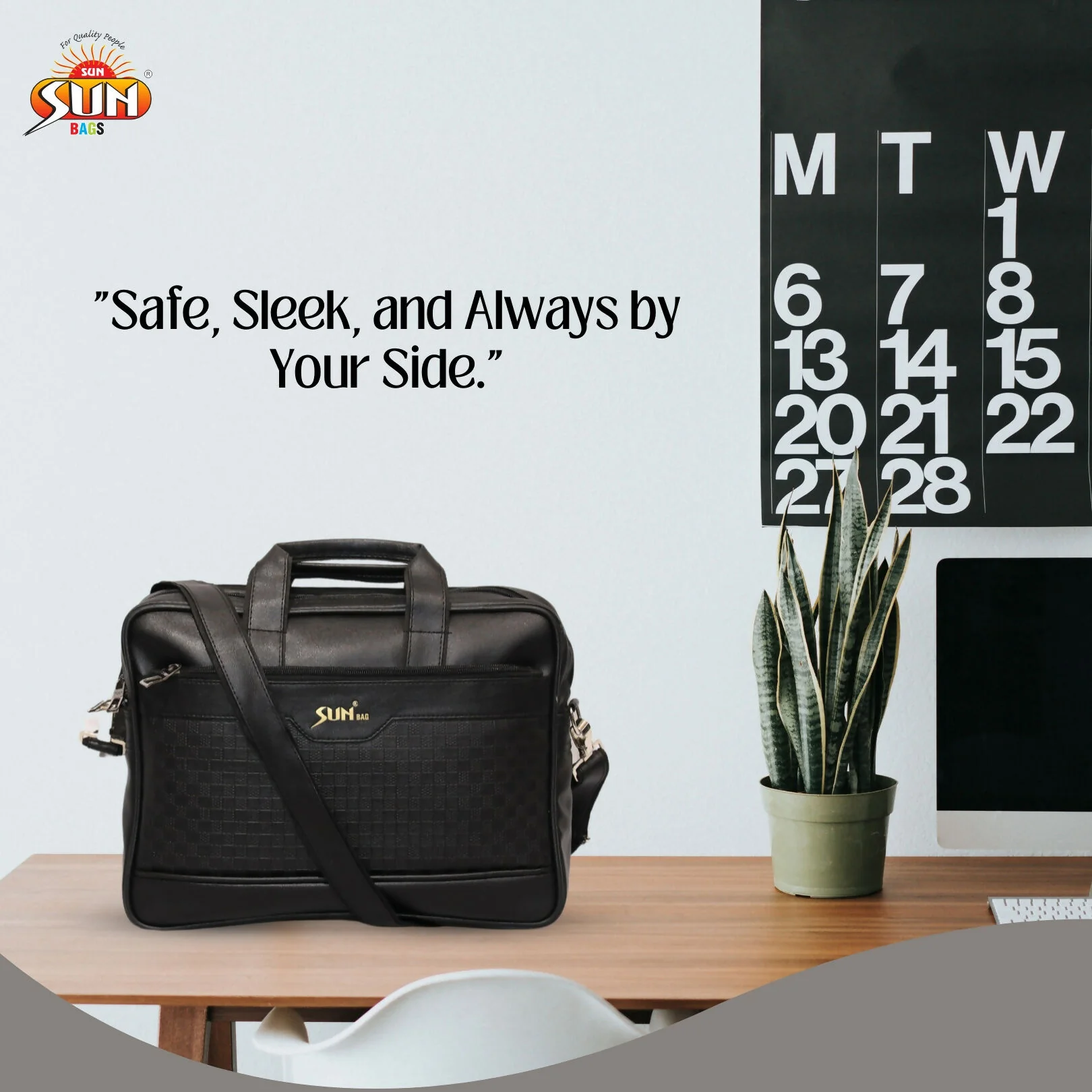 Premium Black Leather Laptop Bag with Shoulder Strap for Office & Travel - Image 2
