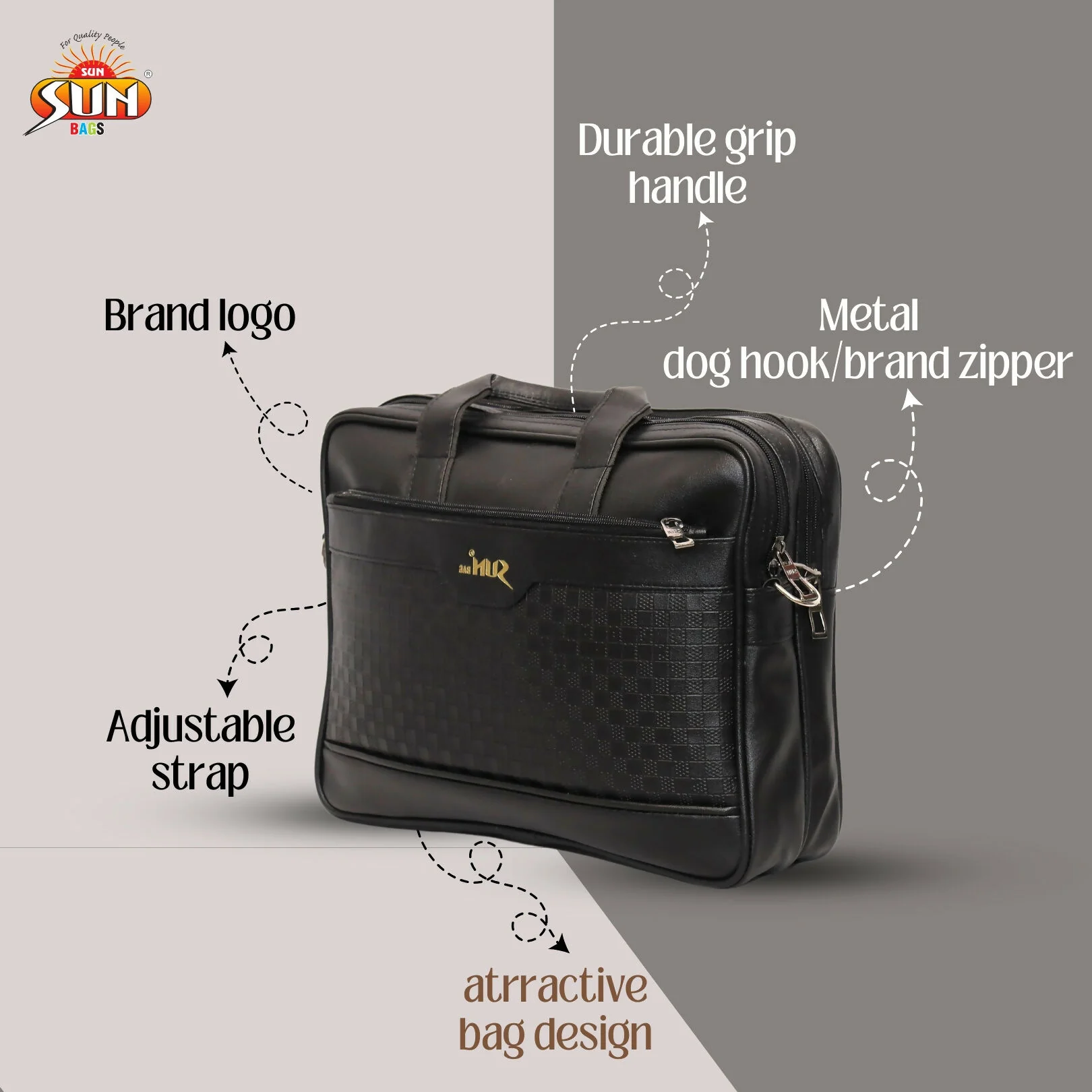 Premium Black Leather Laptop Bag with Shoulder Strap for Office & Travel - Image 4