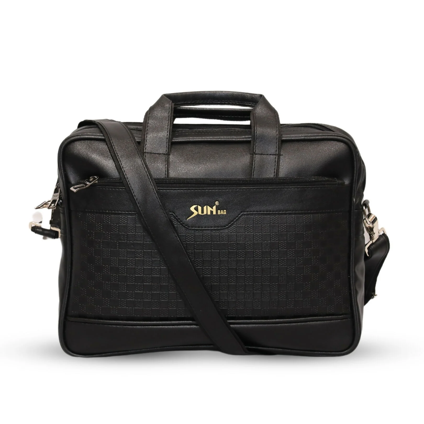 Premium Black Leather Laptop Bag with Shoulder Strap for Office & Travel - Image 5