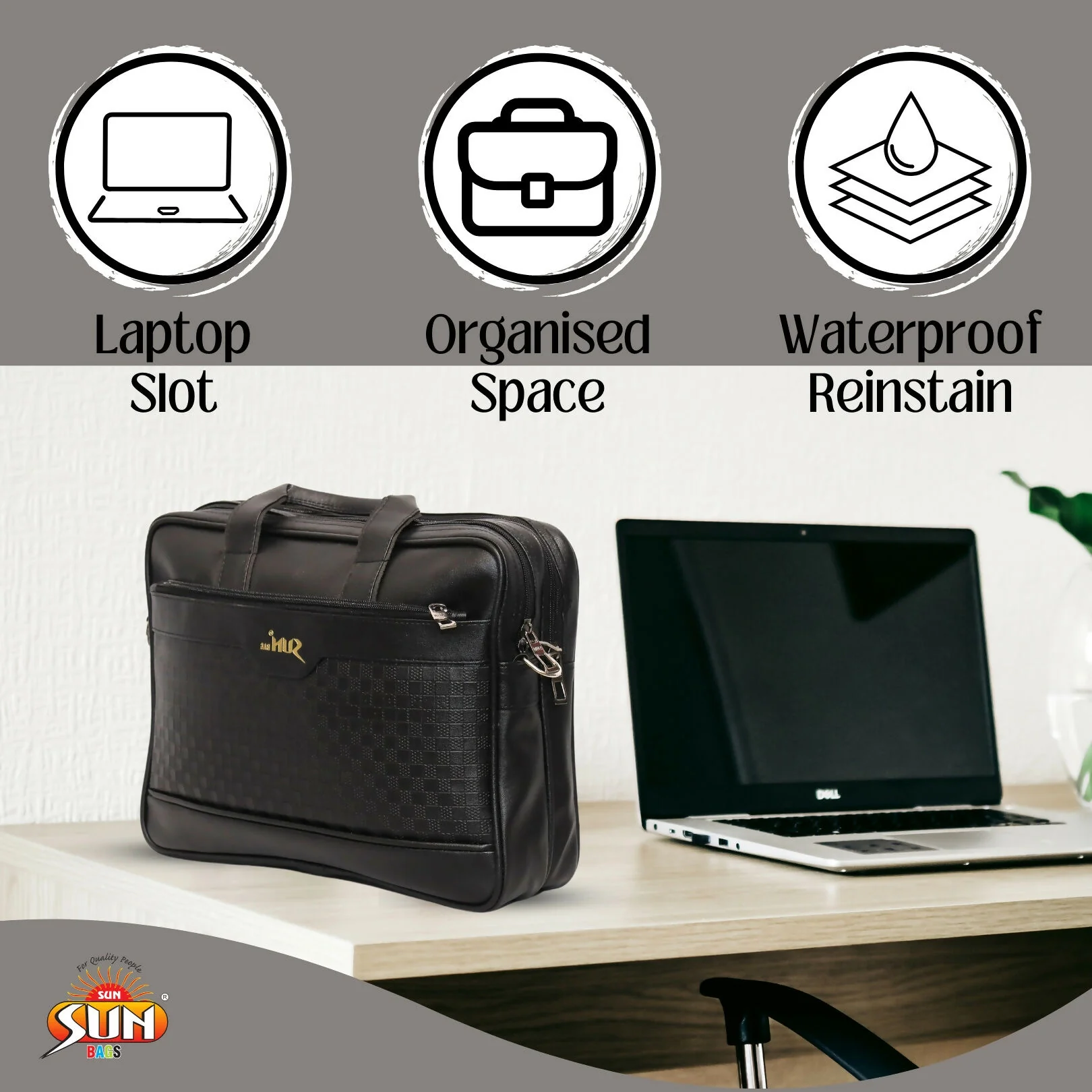 Premium Black Leather Laptop Bag with Shoulder Strap for Office & Travel - Image 6