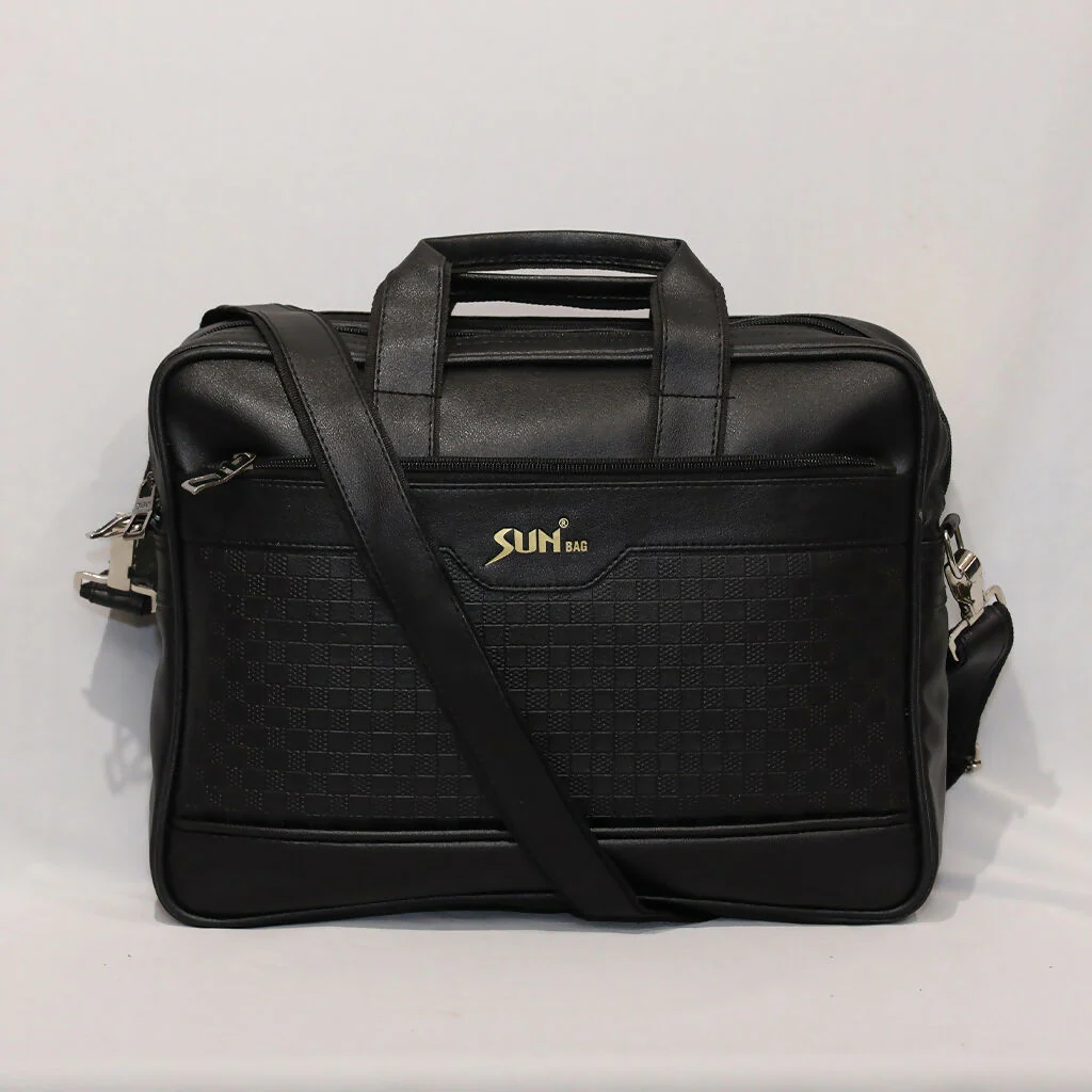 Premium Black Leather Laptop Bag with Shoulder Strap for Office & Travel - Image 7