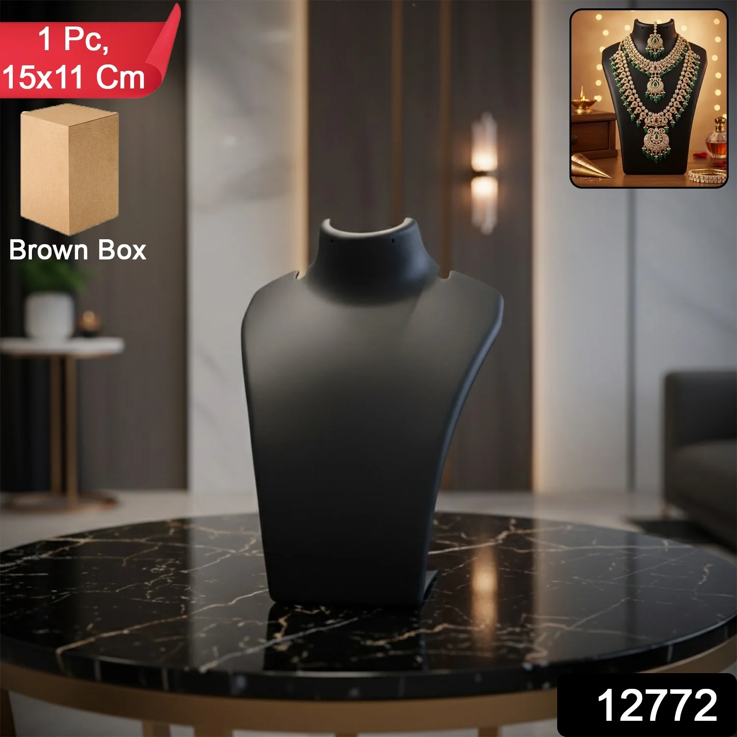 Premium Black Necklace Display Stand Mannequin Bust (1 Pc / 15x11 Cm) - Image 2