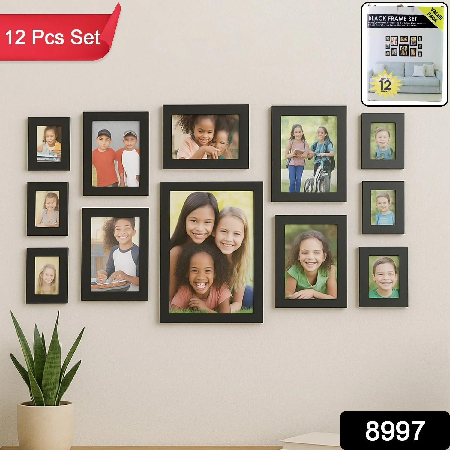 Premium Black Photo Frame Set 12 Pcs Wall Hanging Gallery Frames - Image 2