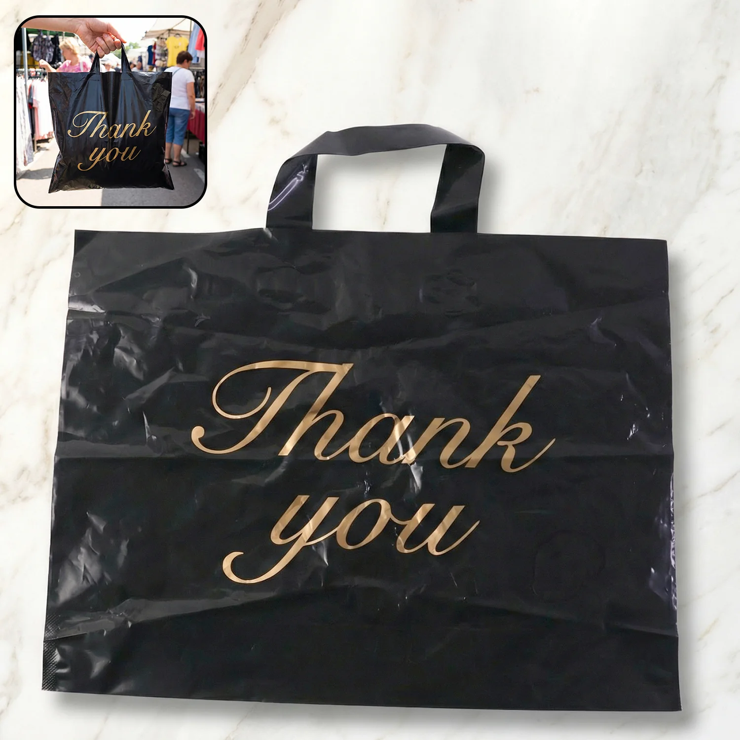 Premium Black Thank You Printed Plastic Carry Bag 30 × 39 Cm (1 Pc) - Image 4
