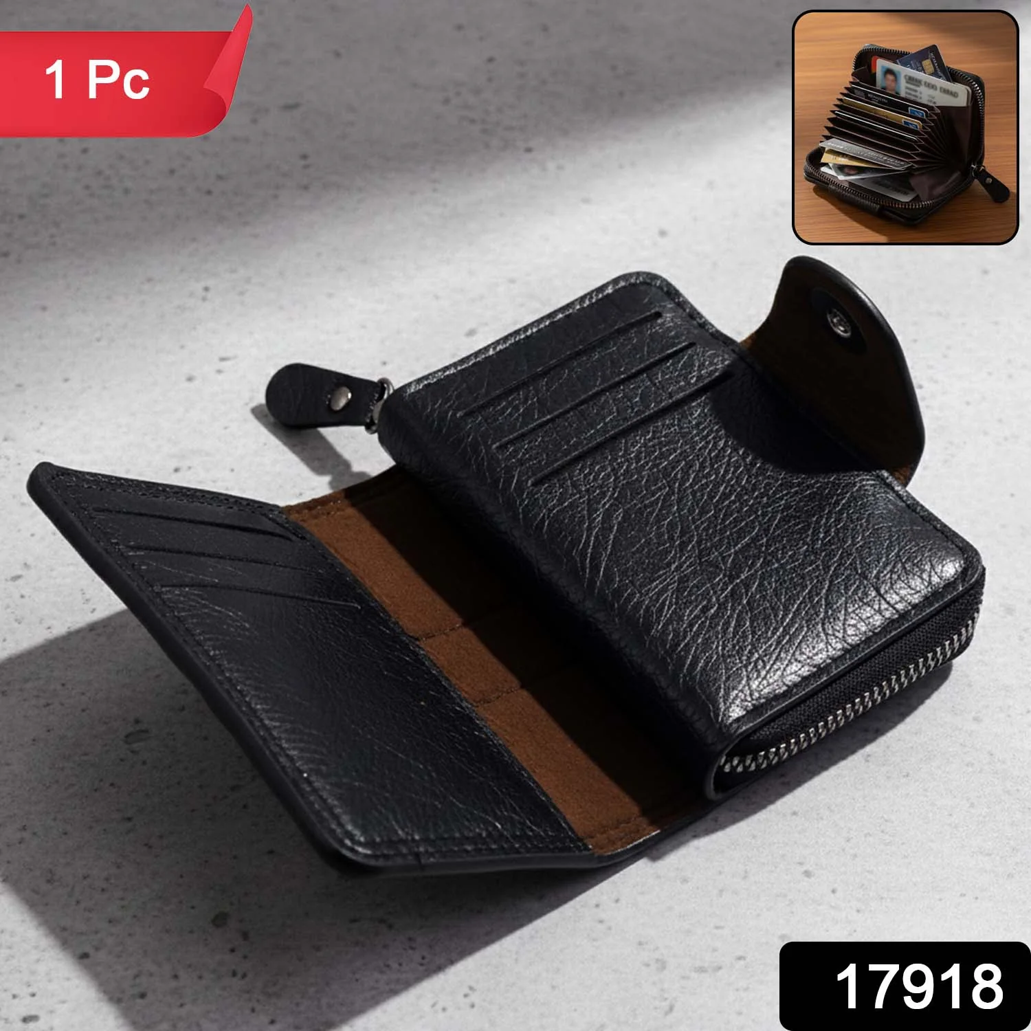 Premium Black Zip-Around Card Holder Wallet (1 Pc) - Image 2