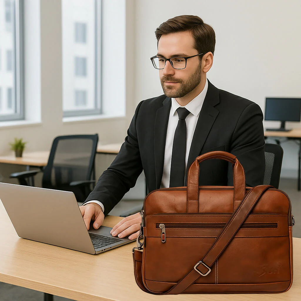 Premium Brown Foam Laptop Bag for Men & Women | 15.5 Inch Office Messenger Bag with Adjustable Shoulder Strap | Stylish Business Briefcase for Work, College & Travel - Image 3